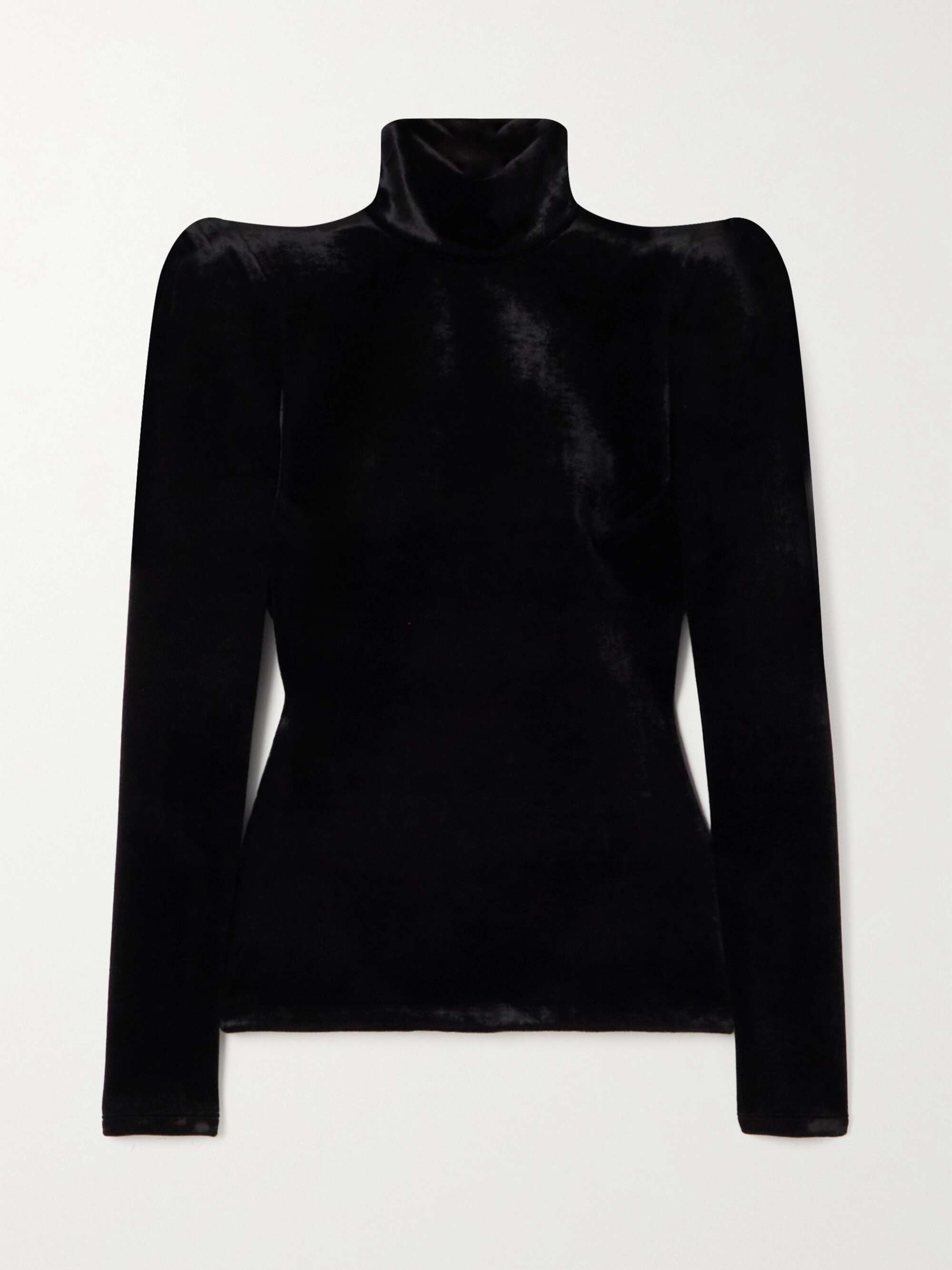 Stretch-velvet turtleneck top view