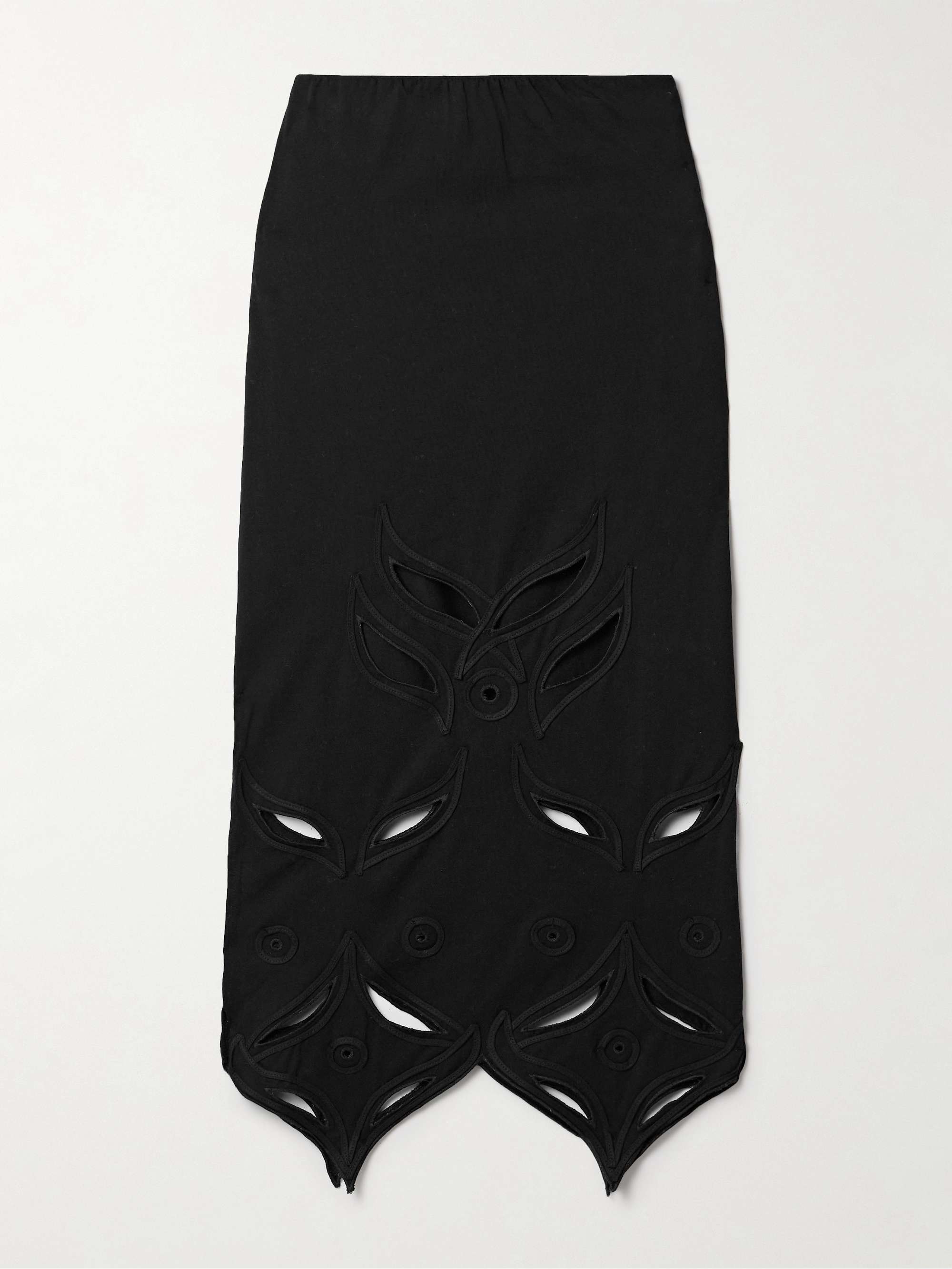 Schiffli cutout appliquéd embroidered cotton-jersey midi skirt view
