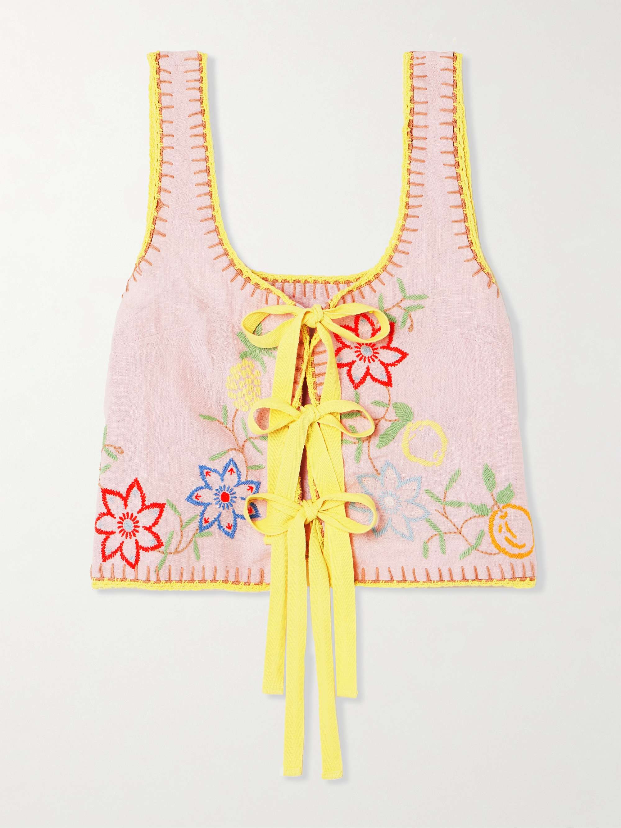 Olivia tie-detailed embroidered linen top view