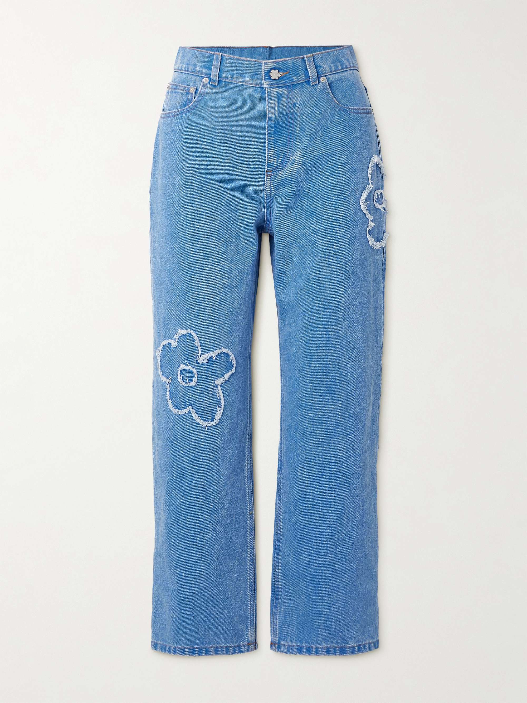 Cropped appliquéd mid-rise straight-leg jeans view