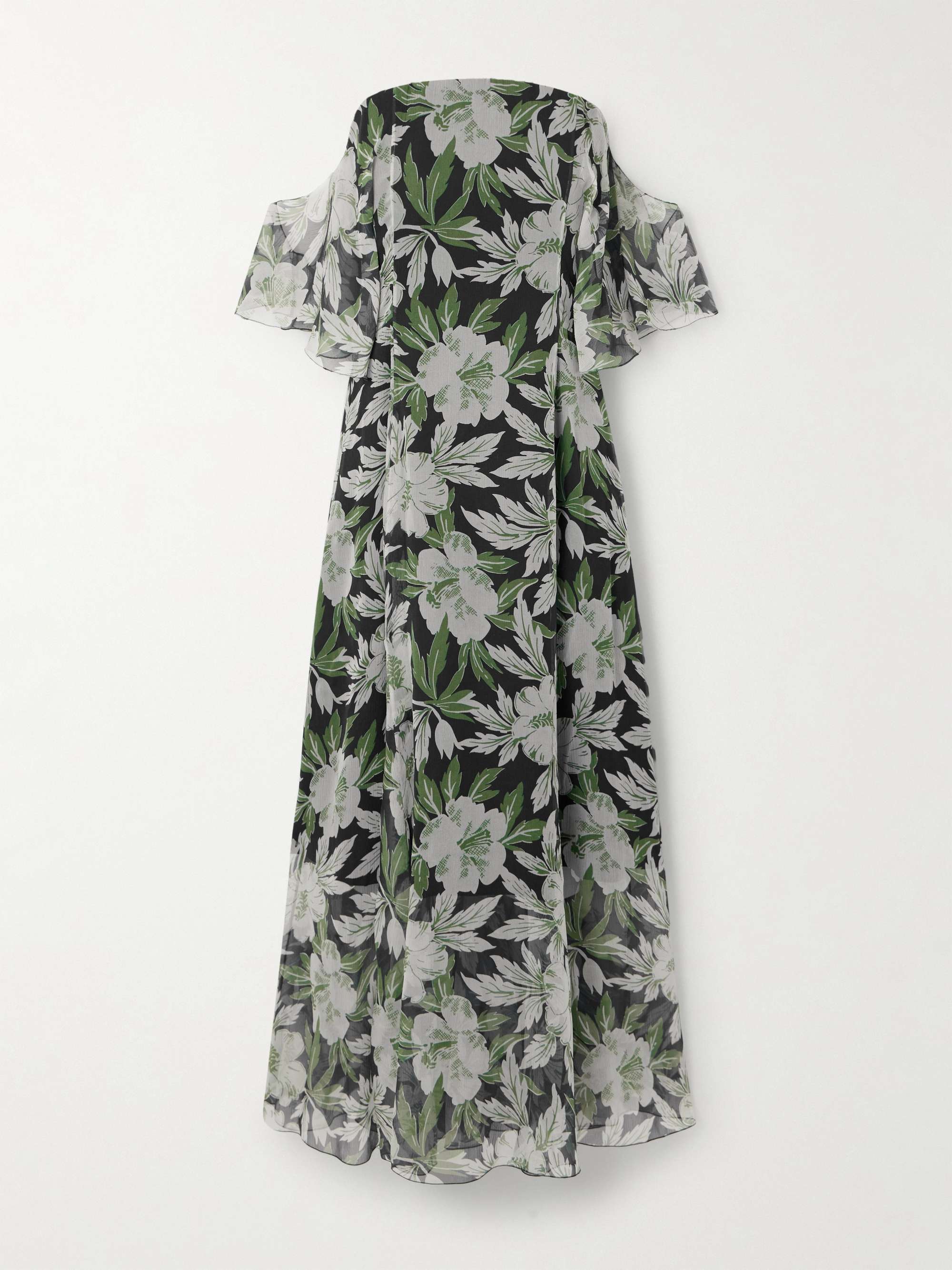 Off-the-shoulder floral-print silk-crepon midi dress view