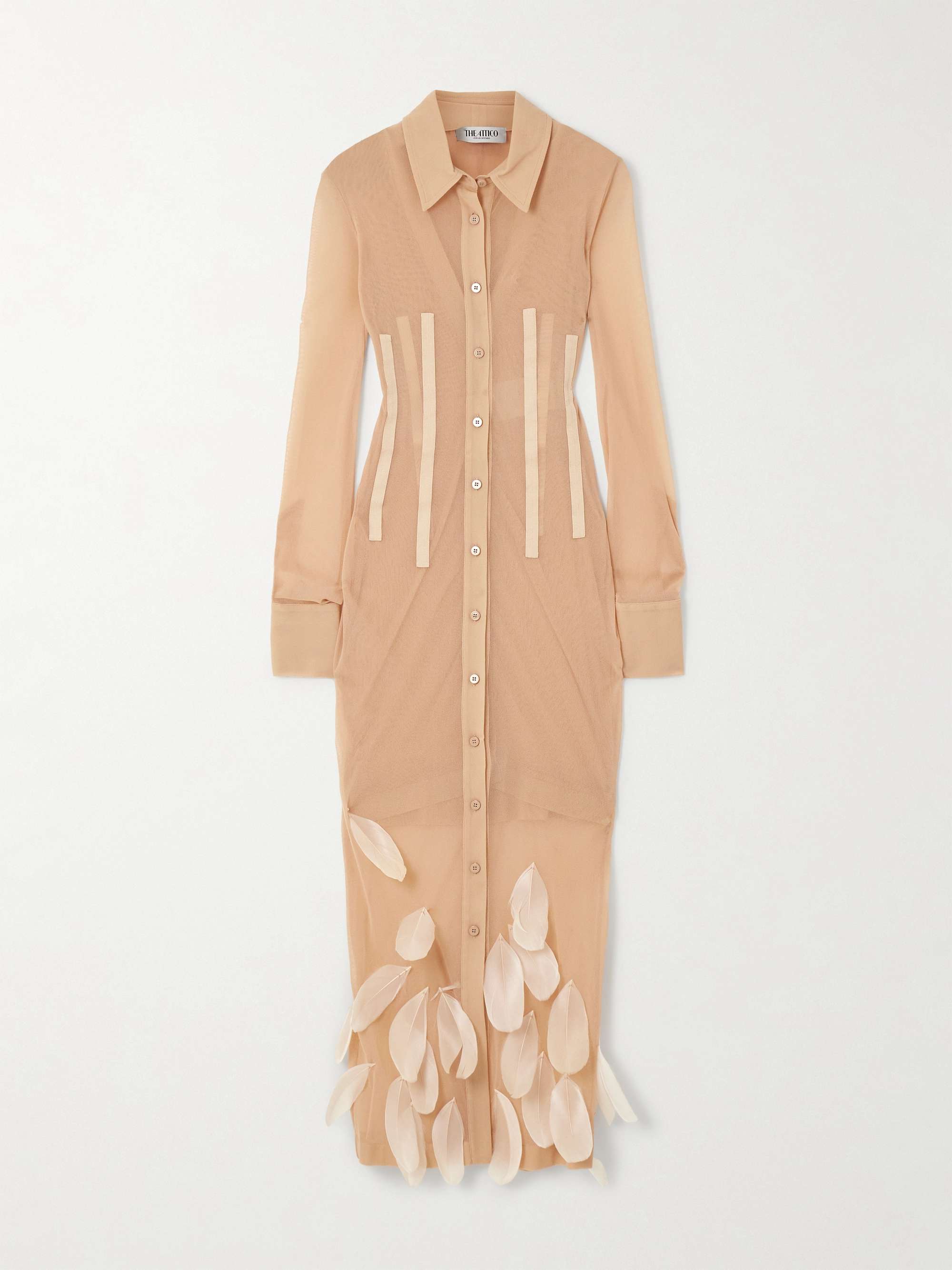 Grosgrain and feather-trimmed tulle midi shirt dress view