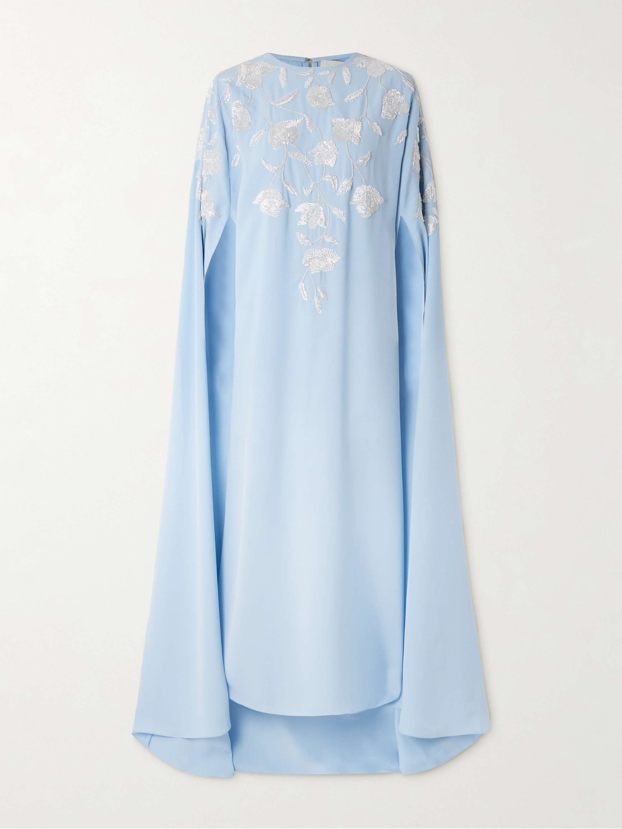 Bead-embellished cape-effect crepe gown view