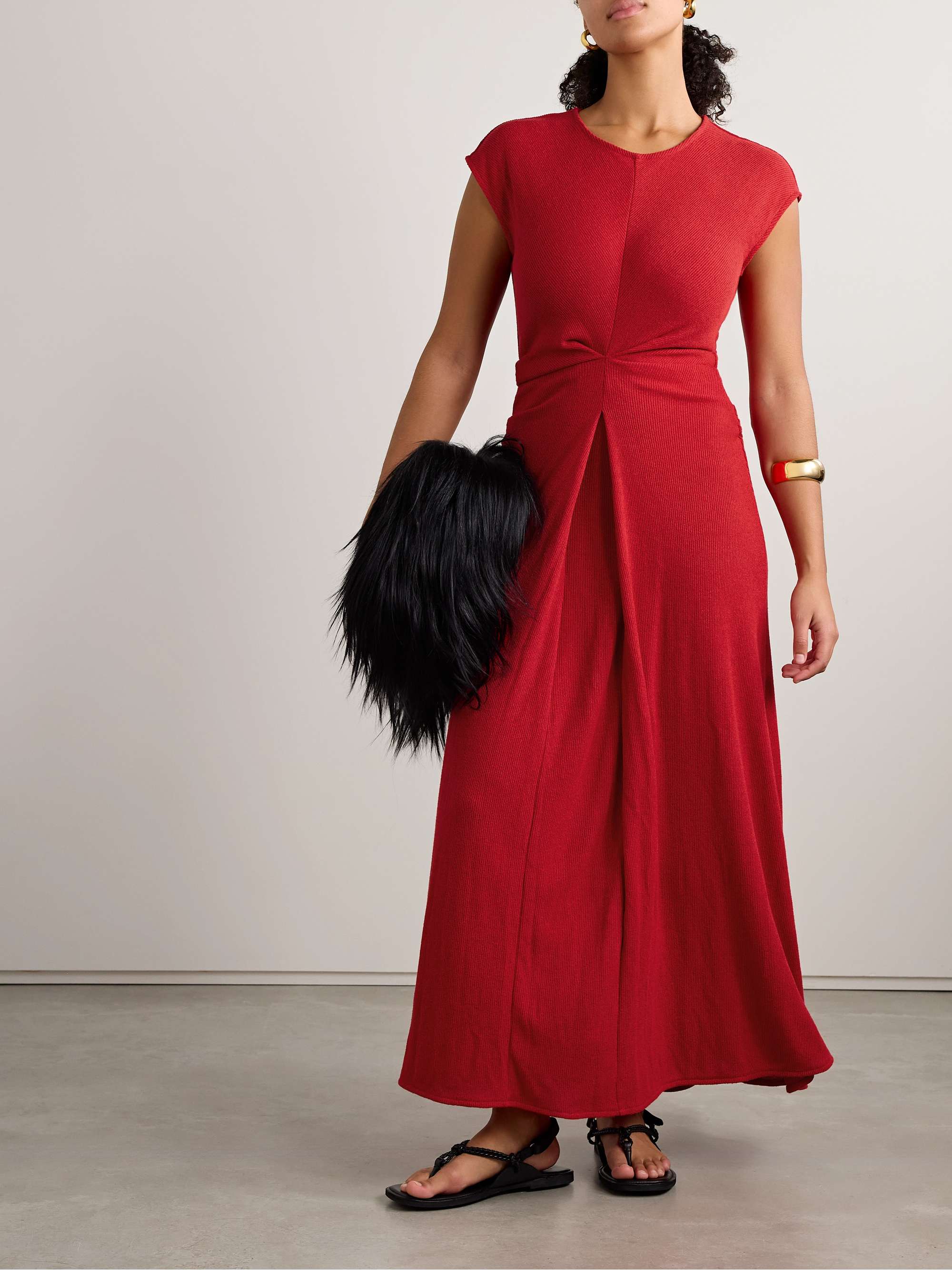 Gathered ribbed-knit maxi dress view