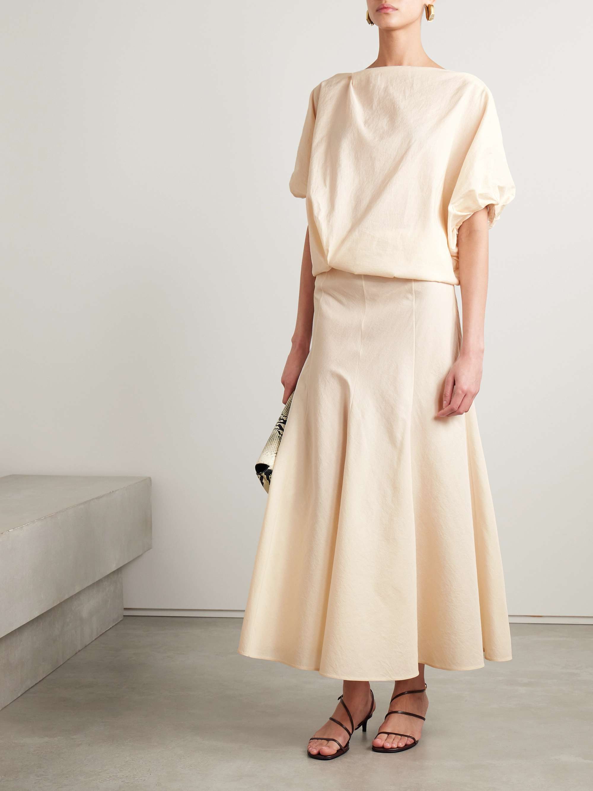 Niles cropped draped silk and cotton-blend twill top view