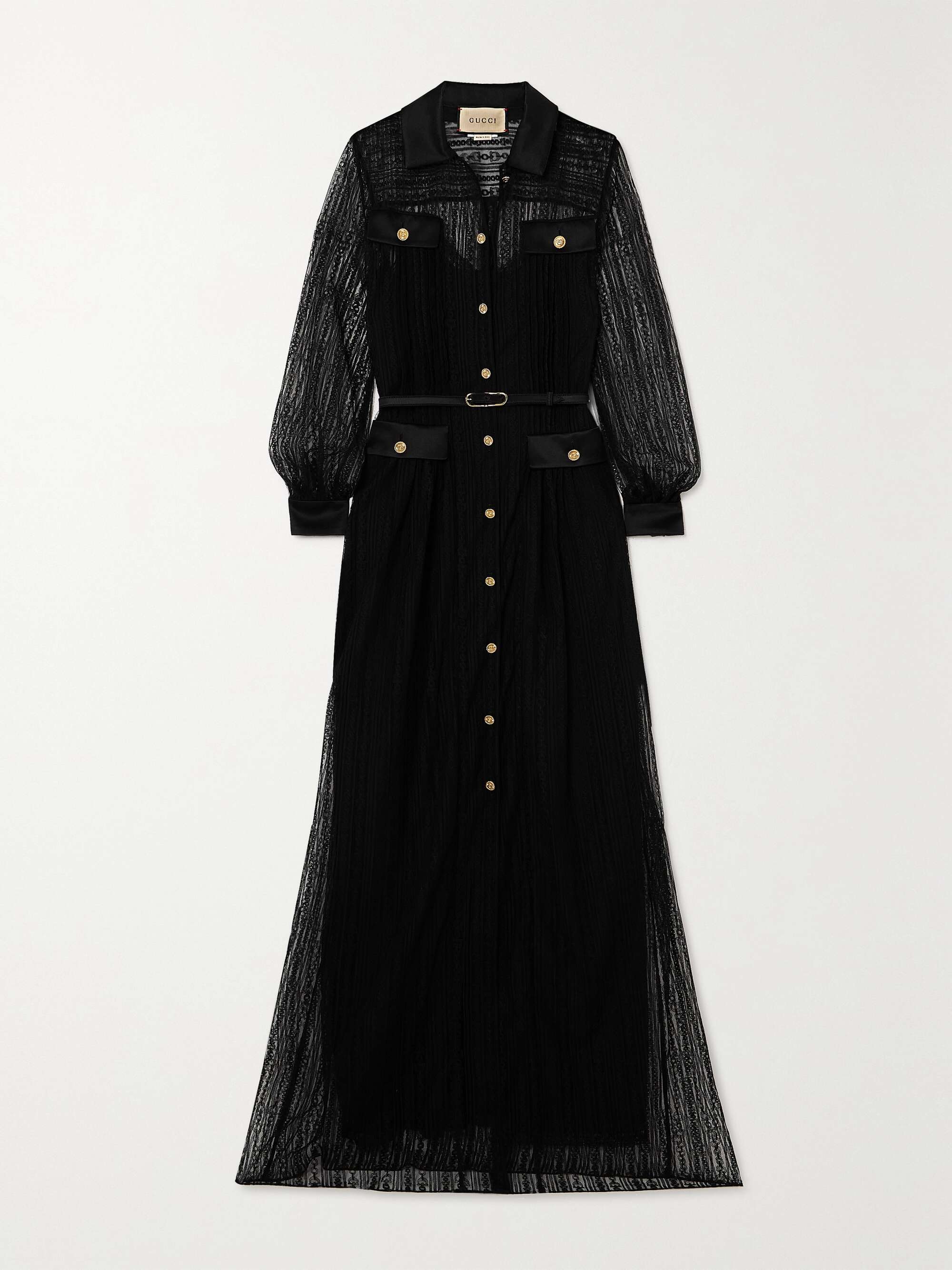 Button-embellished leather-trimmed lace maxi dress view