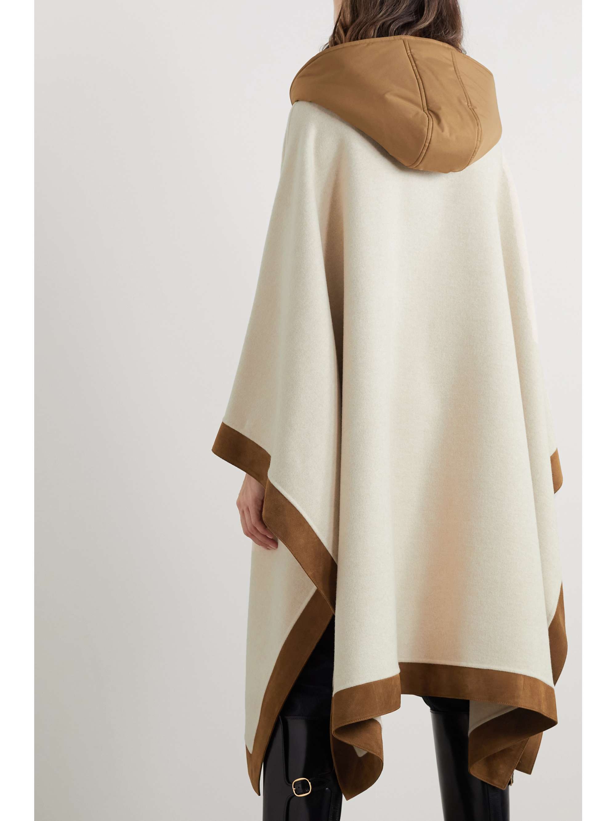 Chandra hooded suede and shell-trimmed cashmere cape view
