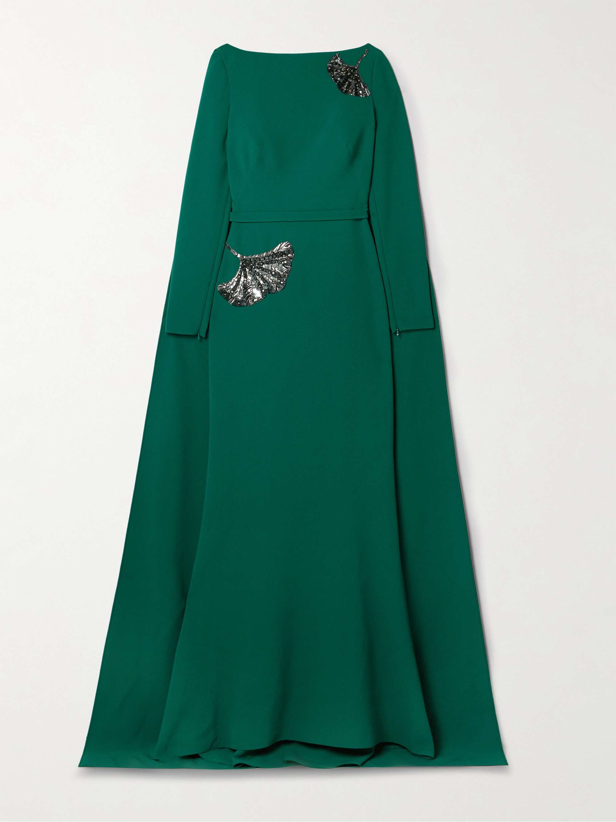 Ginevra cape-effect embellished crepe gown view