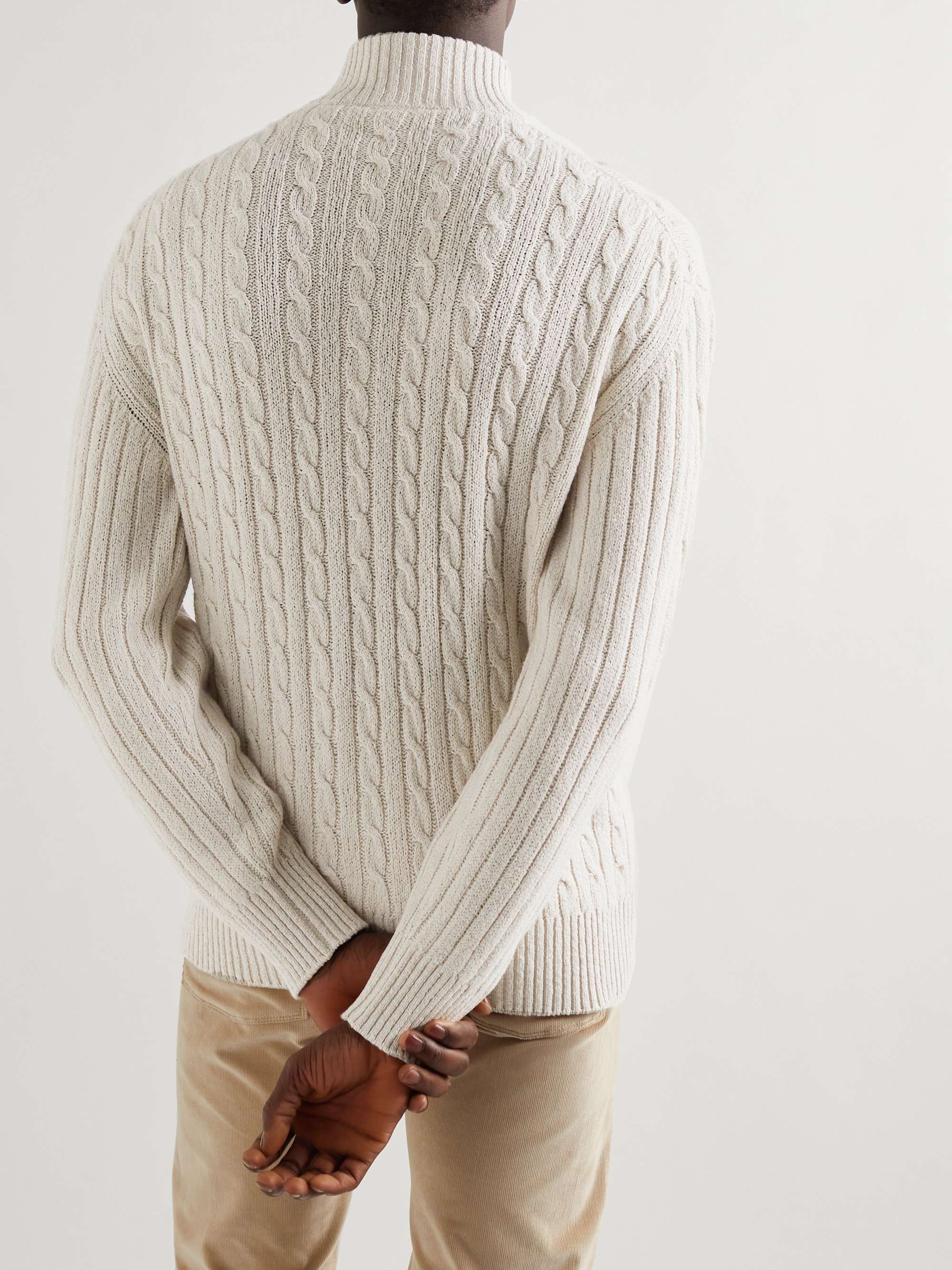 Cable-Knit Baby Cashmere and Linen-Blend Half-Zip Sweater view