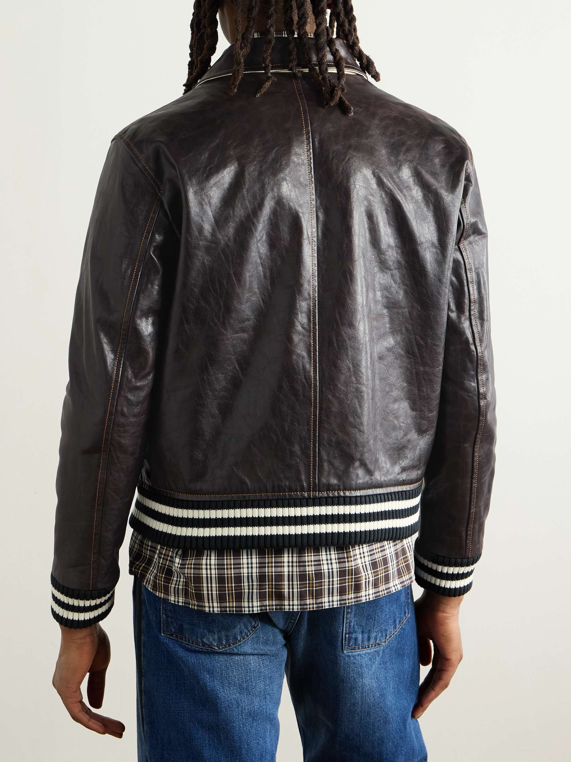 Prince Logo-Appliquéd Padded Leather Varsity Jacket view