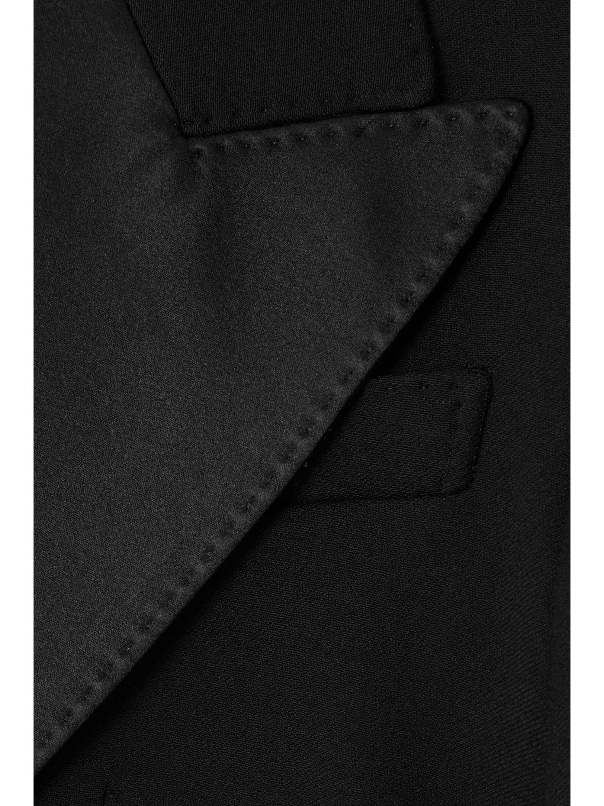 Cropped satin-trimmed wool-blend blazer view