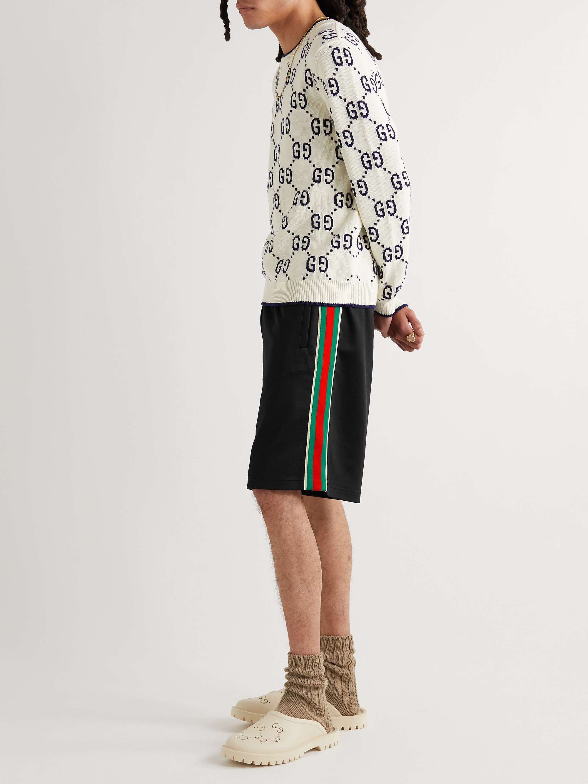 Straight-Leg Webbing-Trimmed Tech-Jersey Drawstring Shorts view