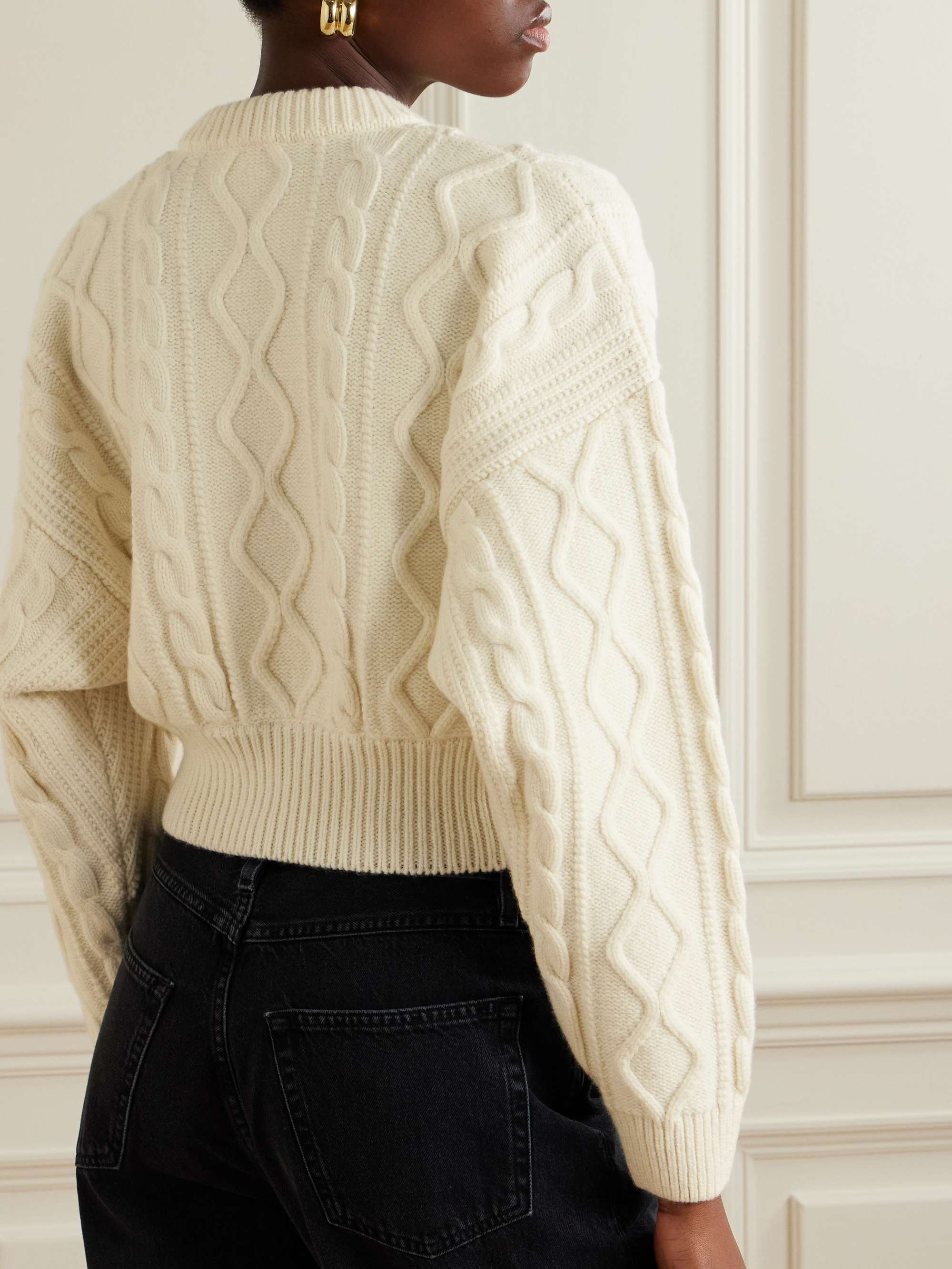 Cropped cable-knit merino wool zip-up cardigan view