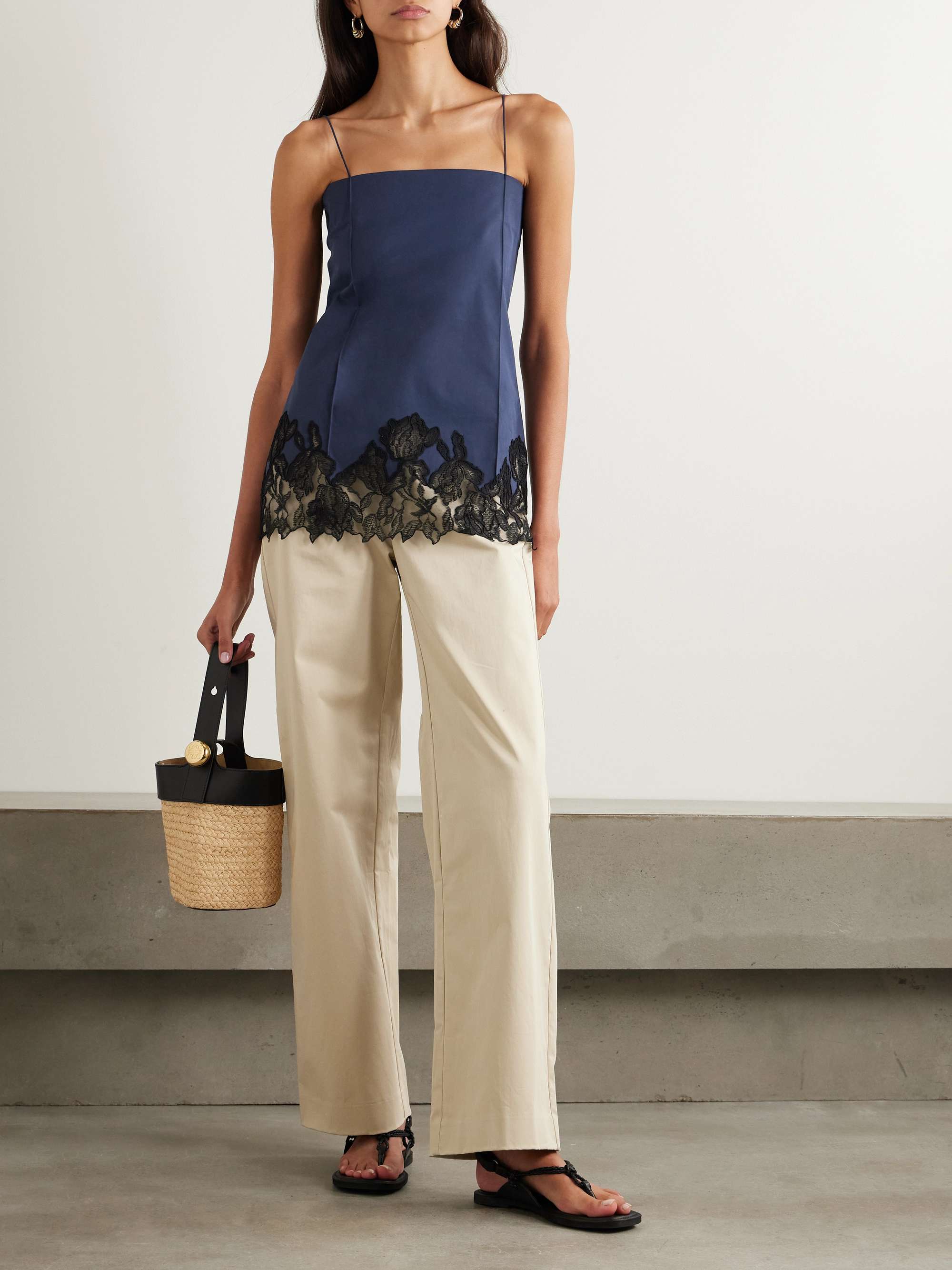 Elsain scalloped guipure lace-trimmed cotton-blend twill top view
