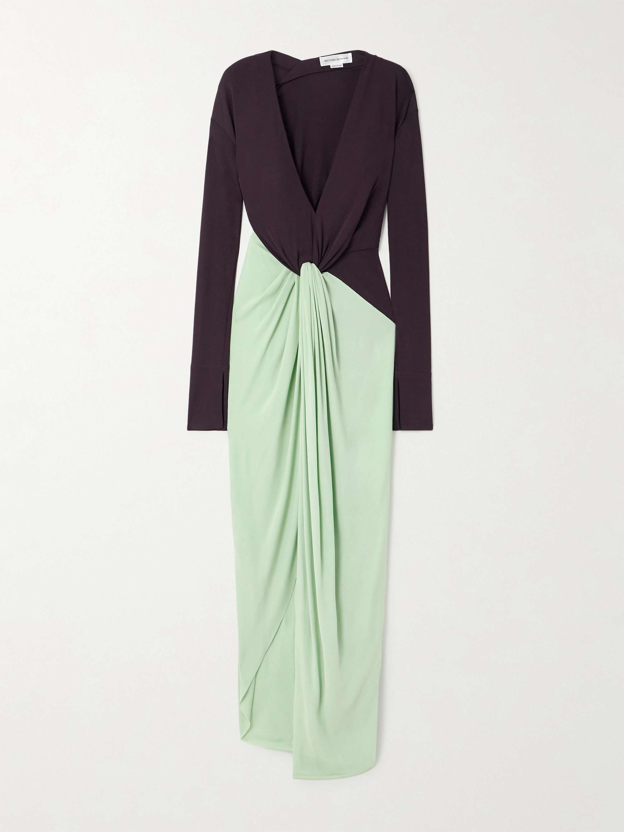 Knotted gathered two-tone jersey gown view