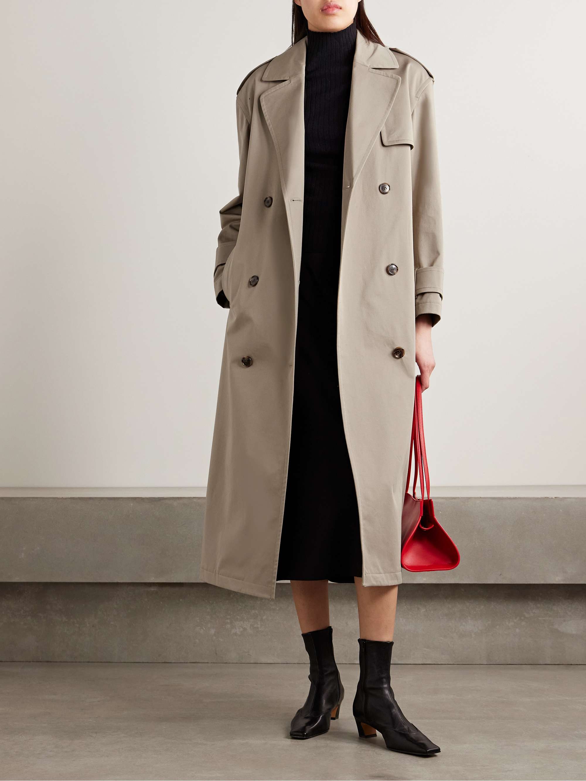 Double-breasted cotton-blend gabardine trench coat view