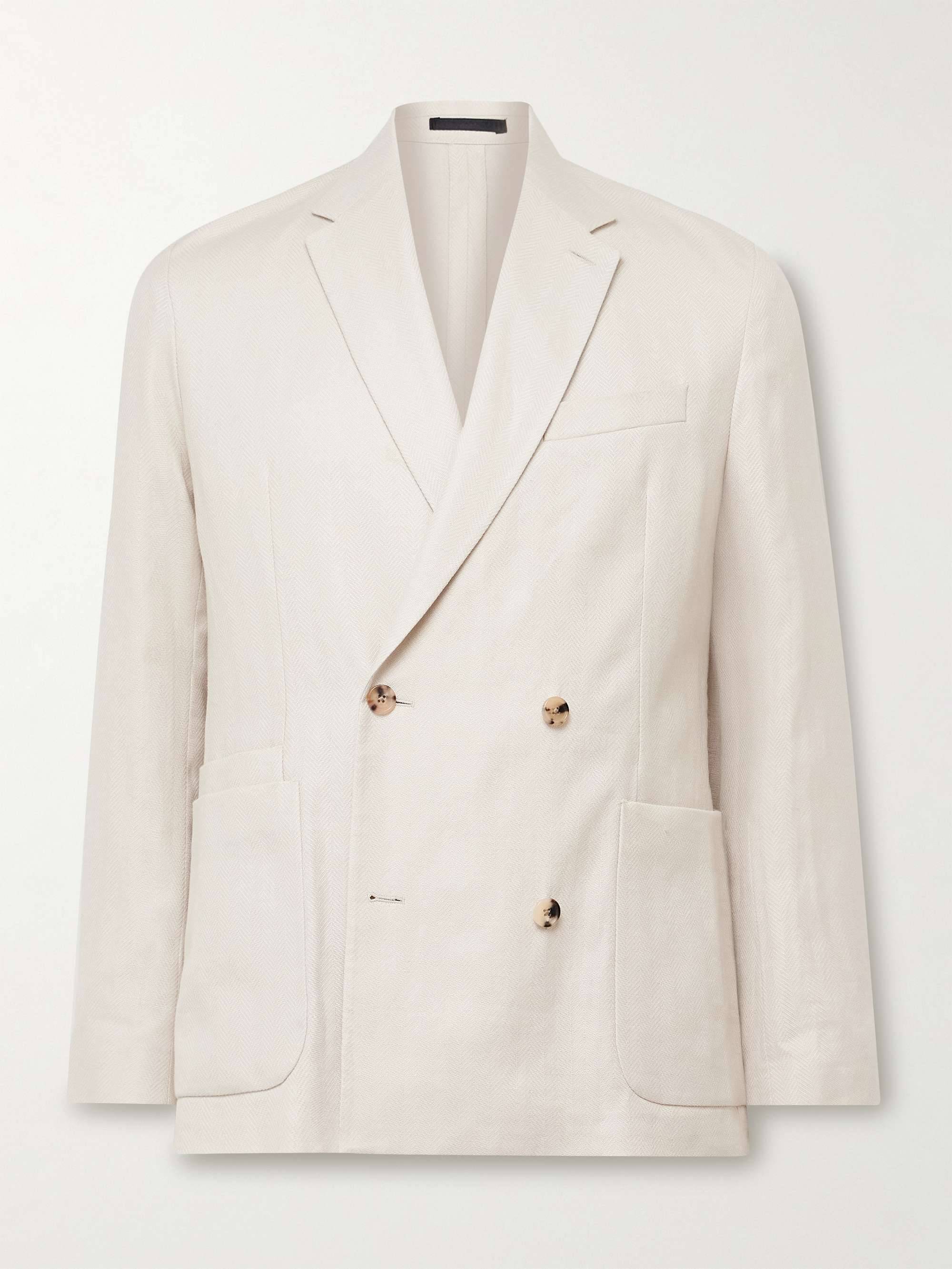 Double-Breasted Herringbone Linen and Cotton-Blend Blazer view