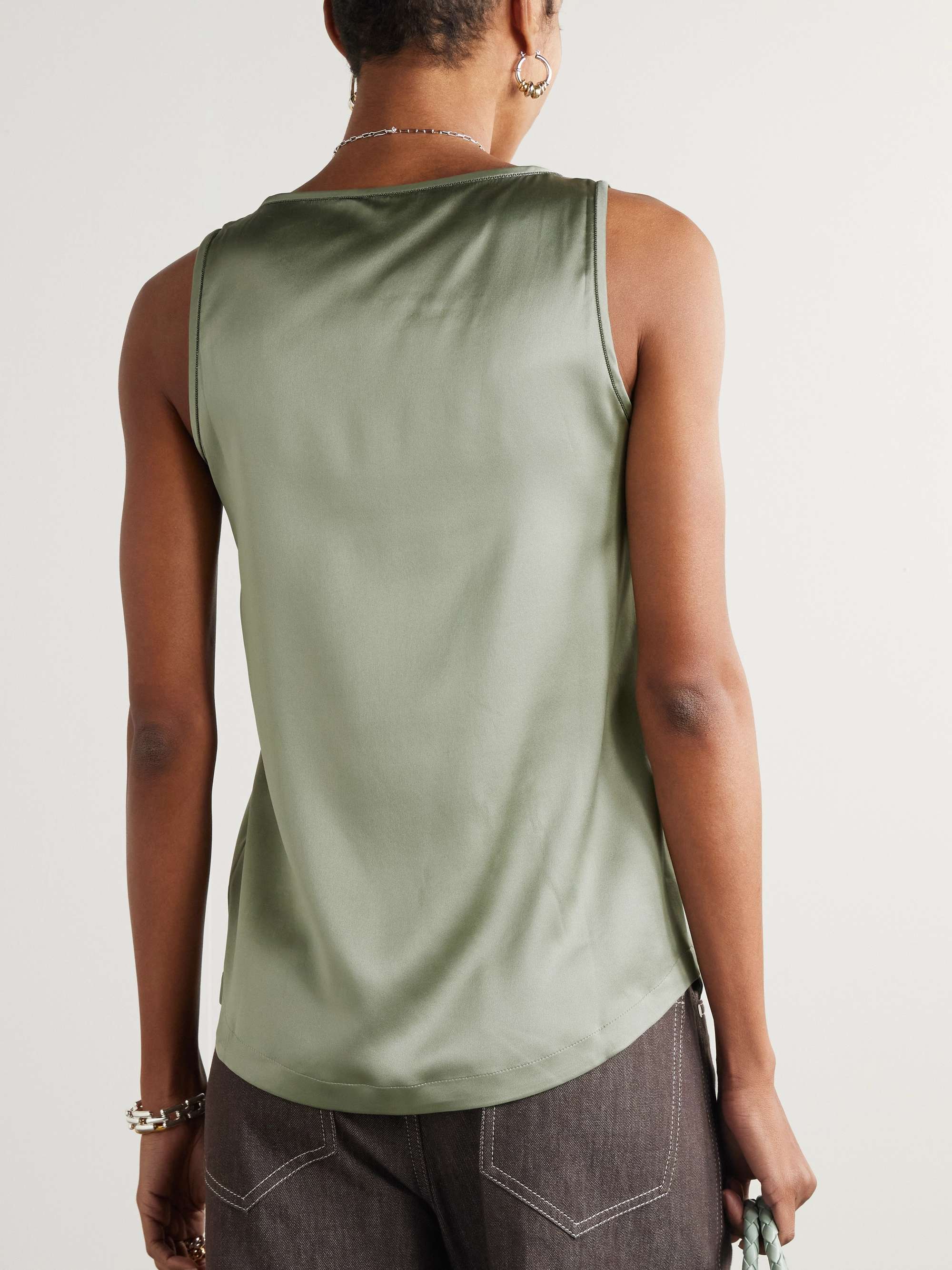 Bead-embellished silk-satin tank view