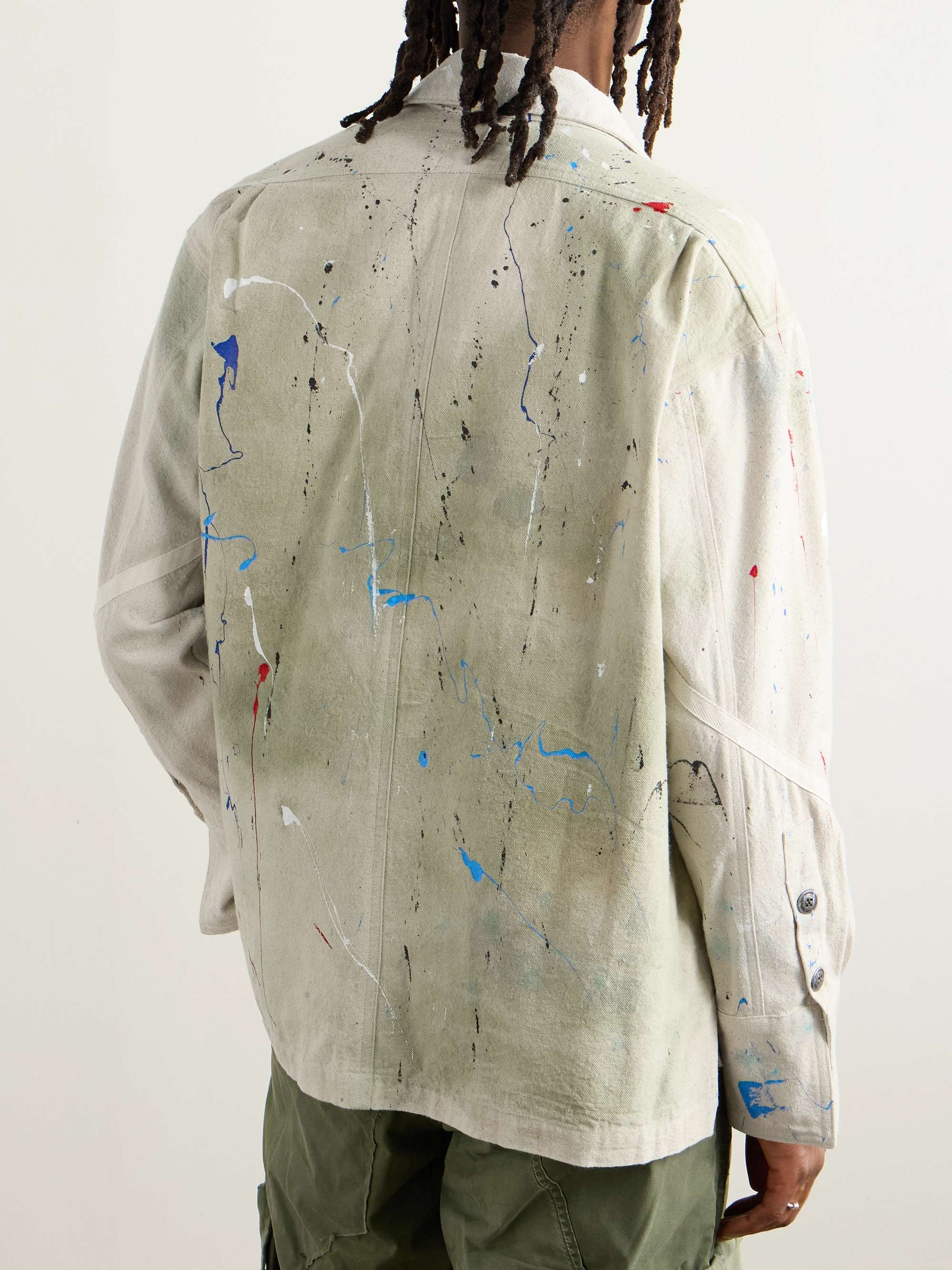 Shawl-Collar Paint-Splattered Cotton-Canvas Overshirt view