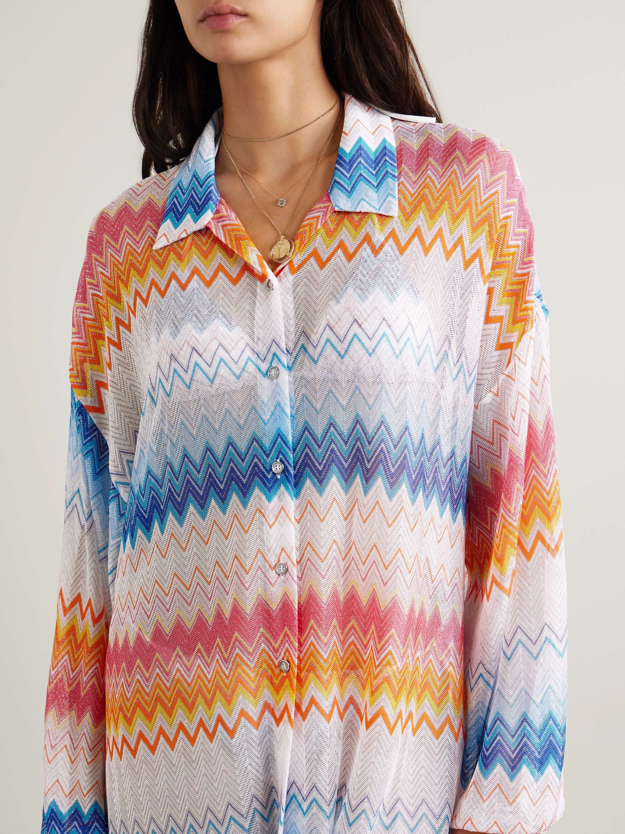 Mare oversized striped metallic crochet-knit shirt view