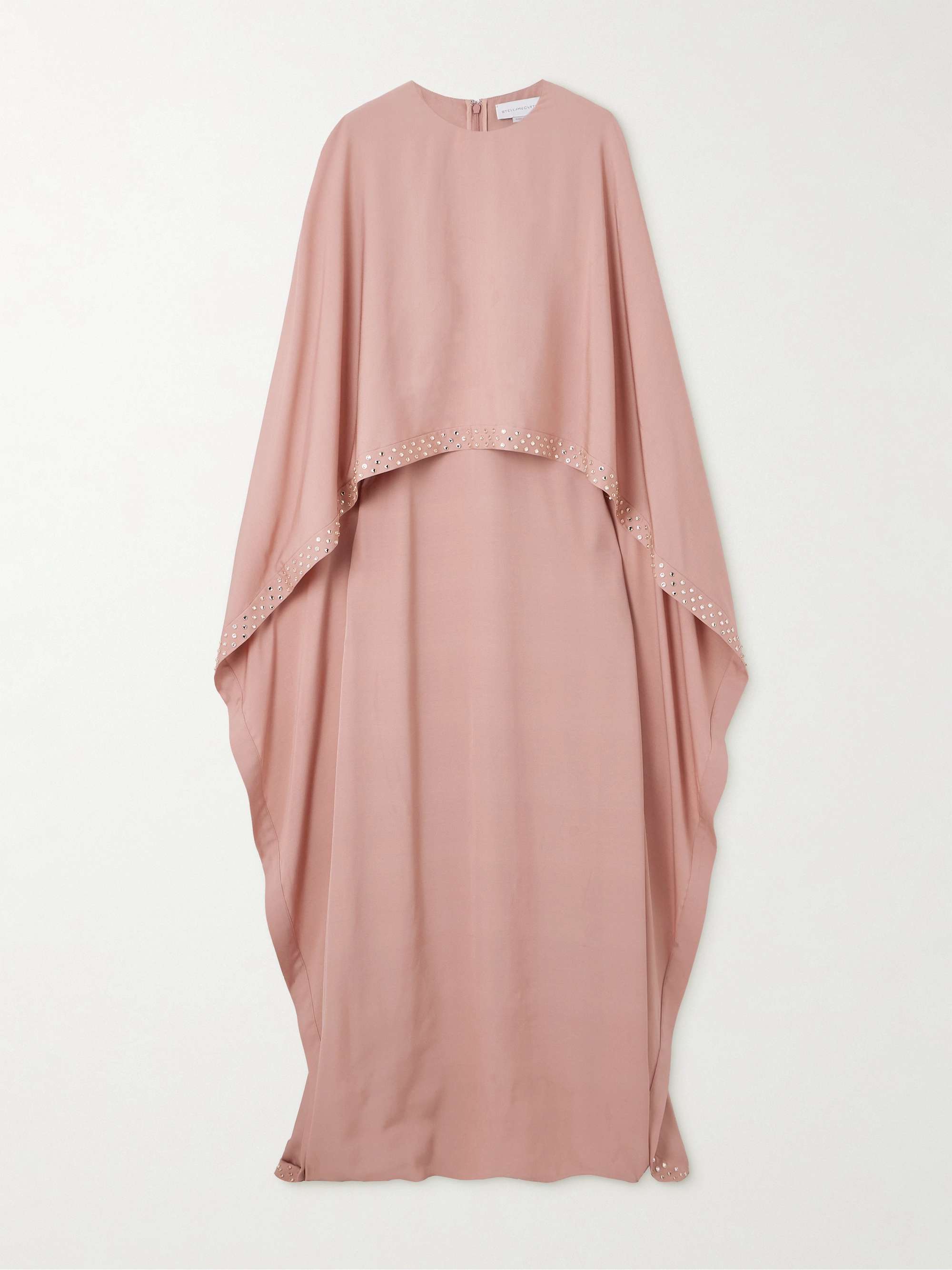 Cape-effect crystal-embellished crepe gown view