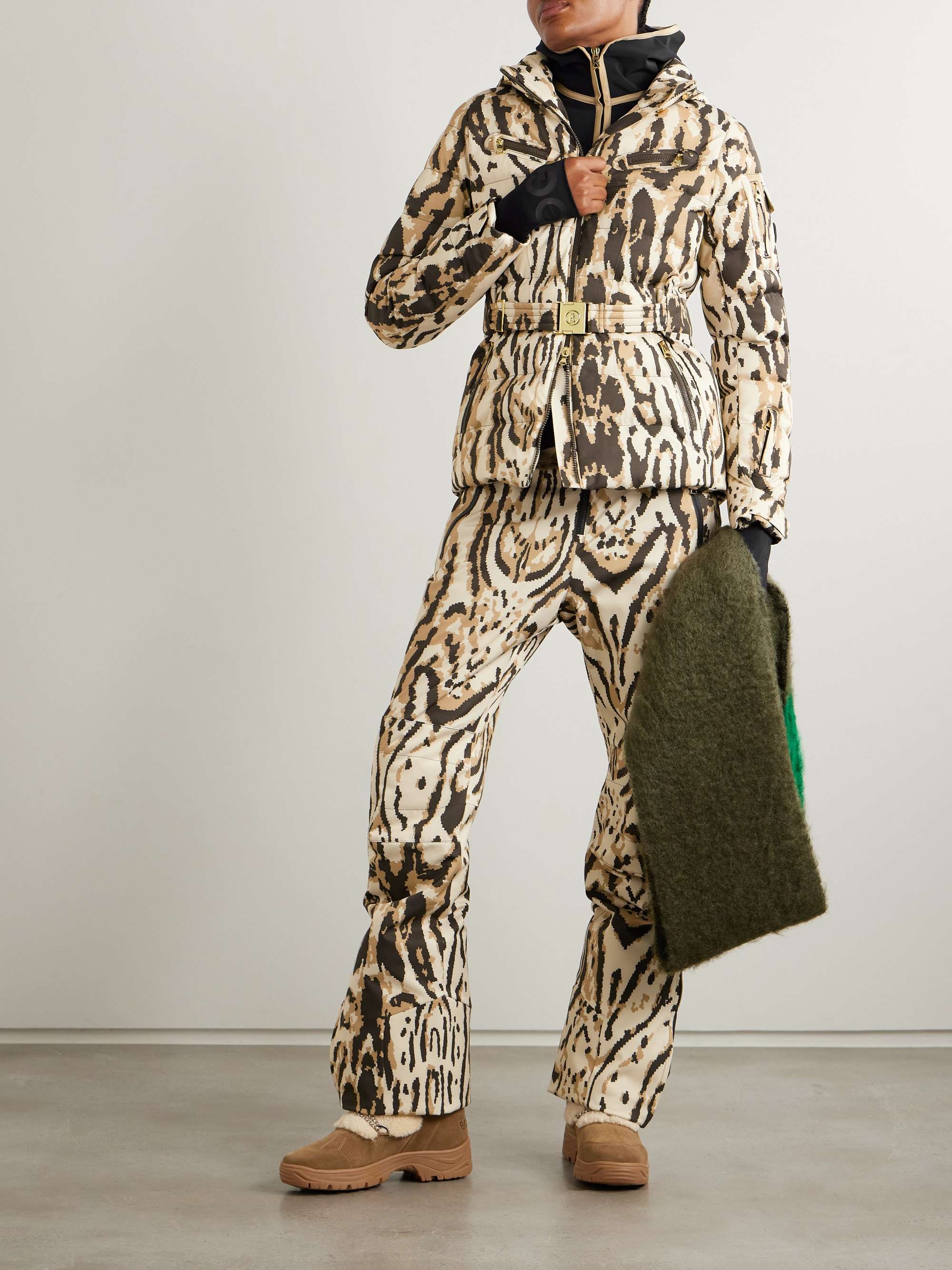 Ellya layered belted quilted leopard-print ski jacket view