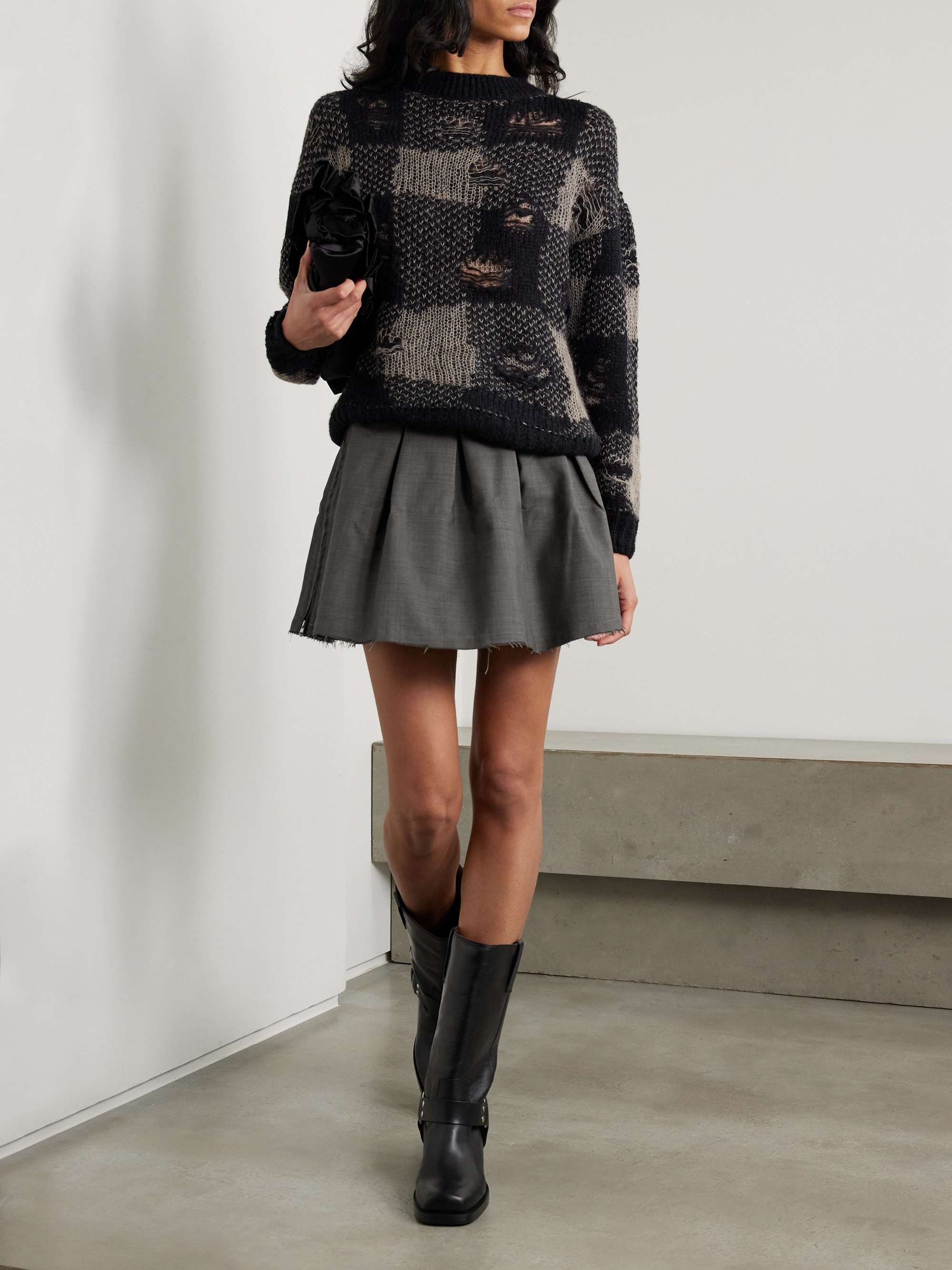 Object embellished frayed pleated wool mini skirt view