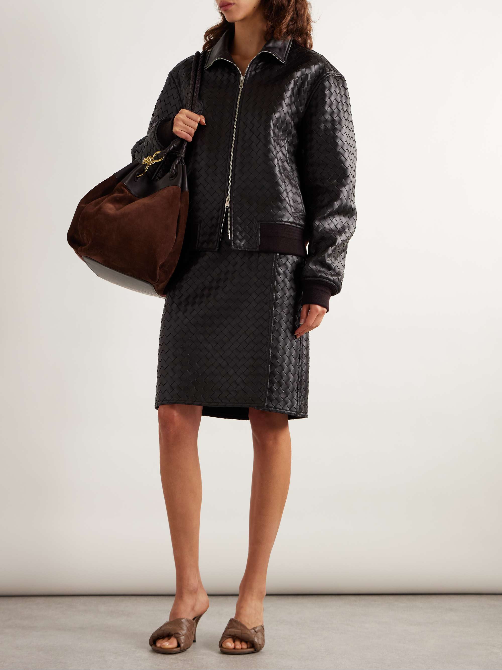 Intrecciato leather bomber jacket view