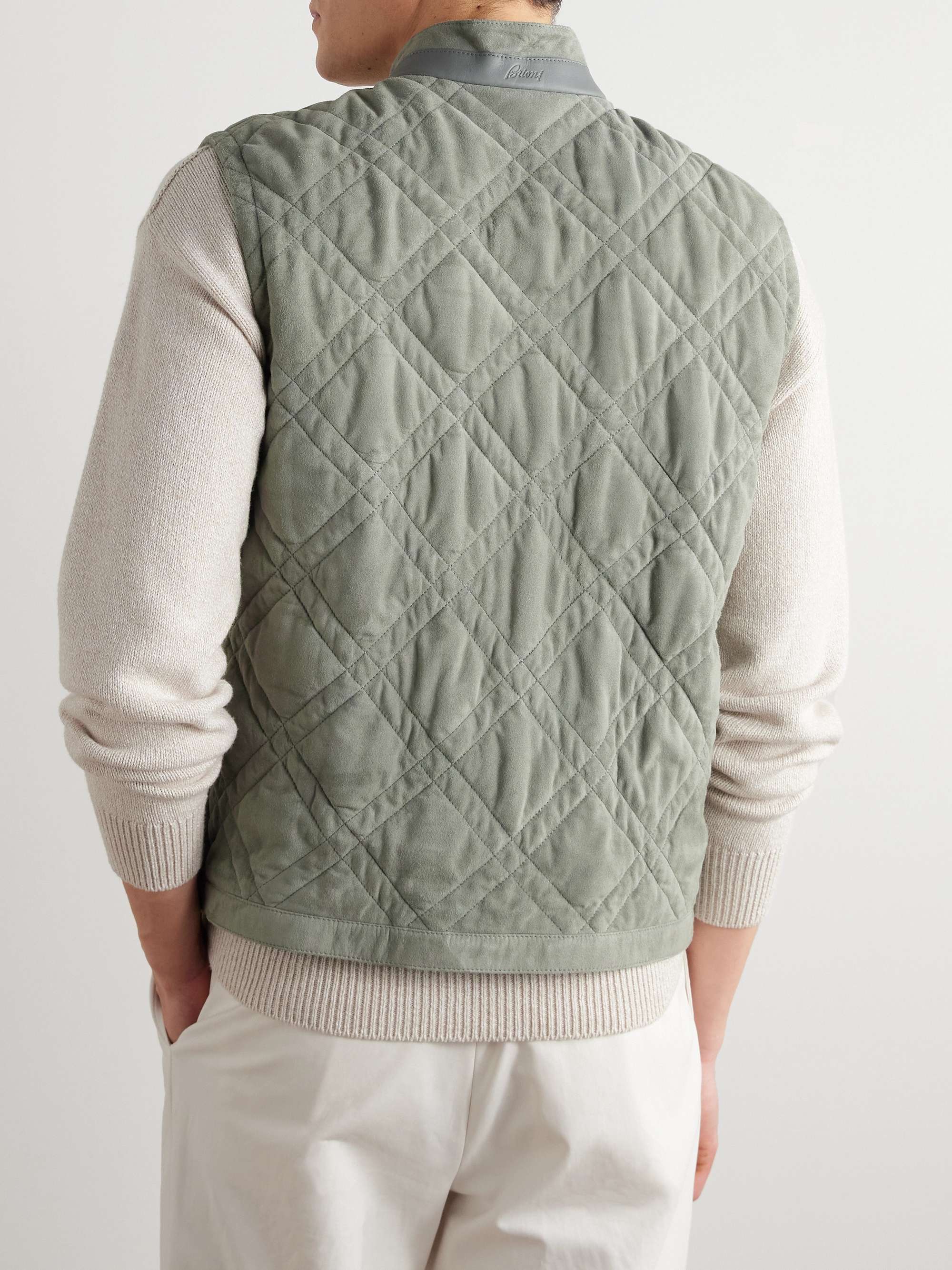 Leather-Trimmed Quilted Padded Suede Gilet view