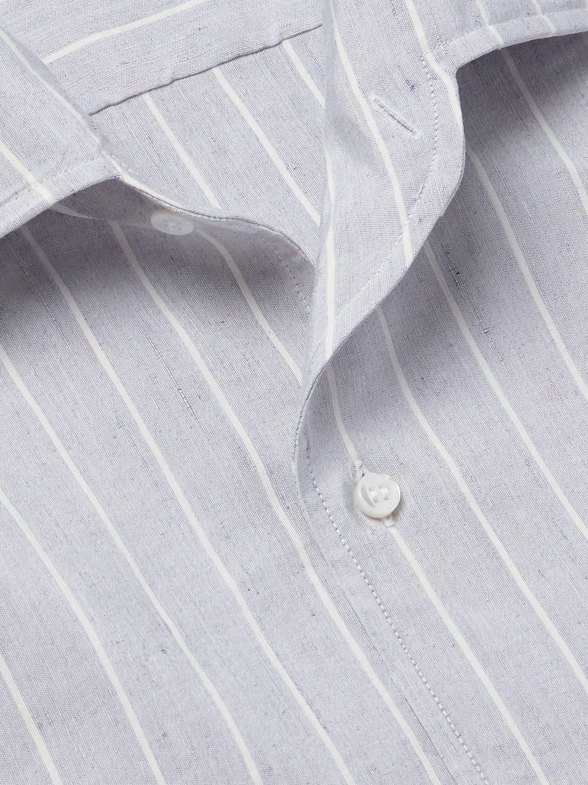 Andre Camp-Collar Striped Linen and Silk-Blend Shirt view