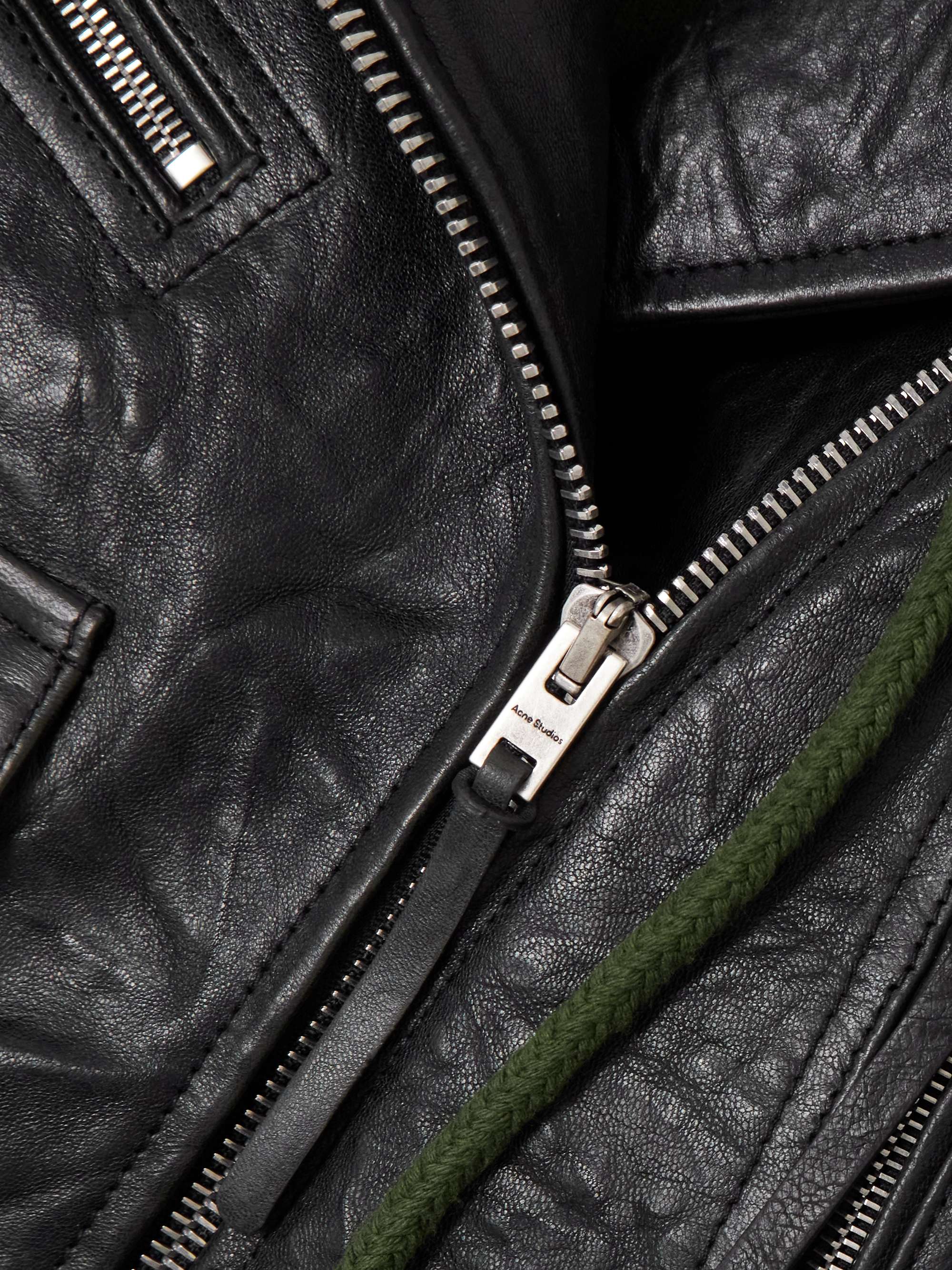 Layered textured-leather and organic cotton-jersey biker jacket view