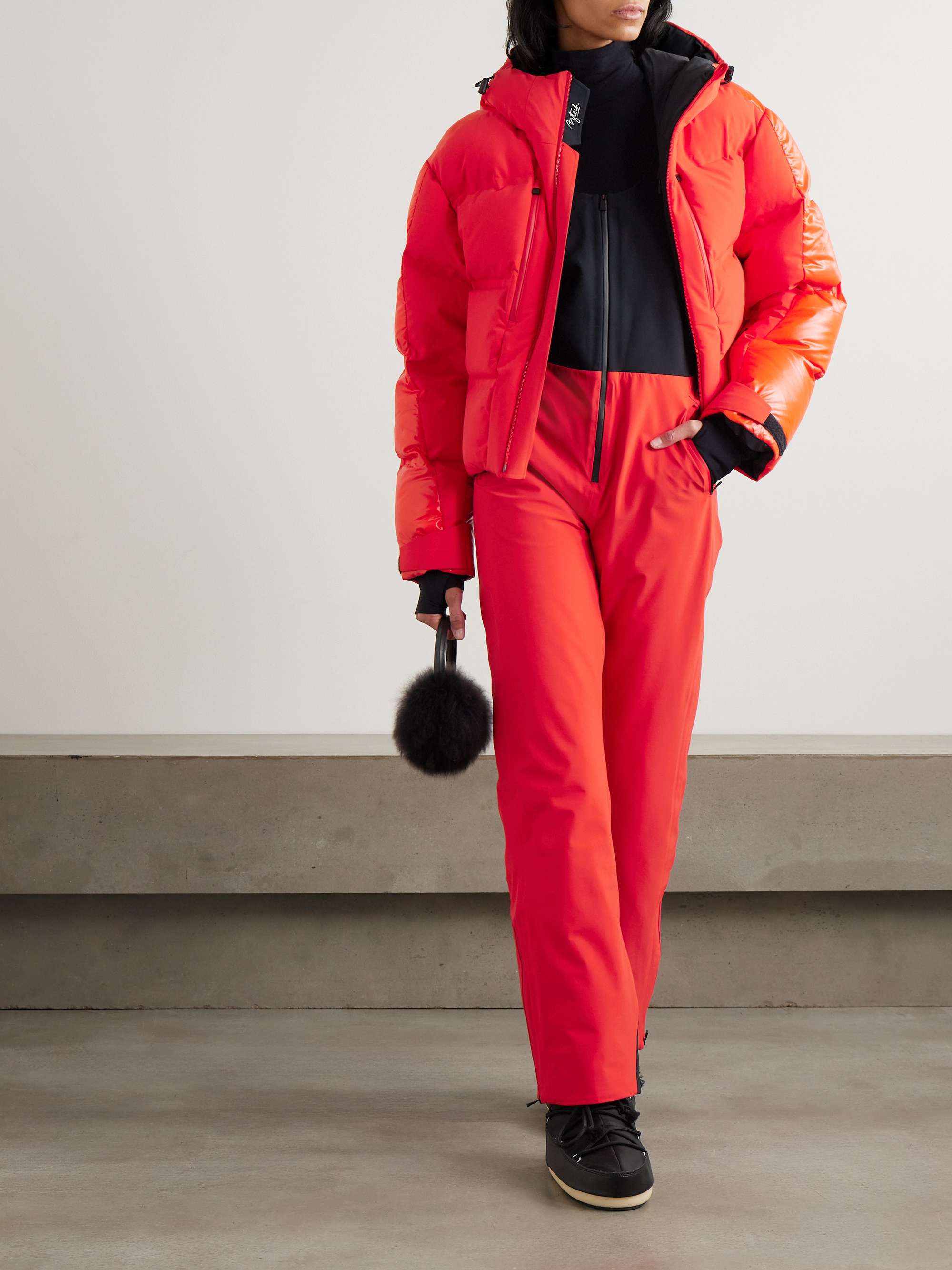 Super Nuke hooded quilted paneled down ski jacket view