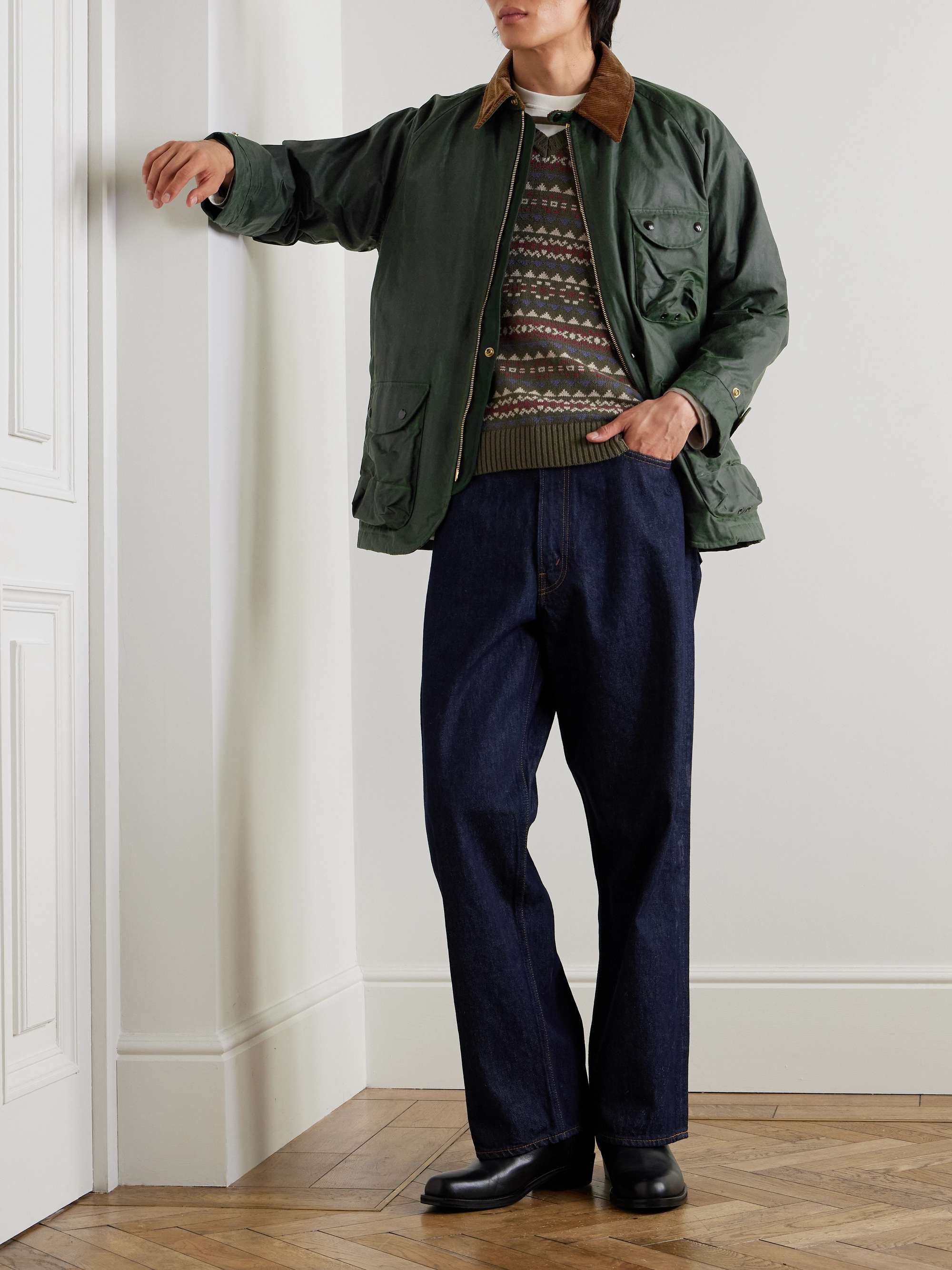 Corduroy-Trimmed Waxed-Cotton Jacket view