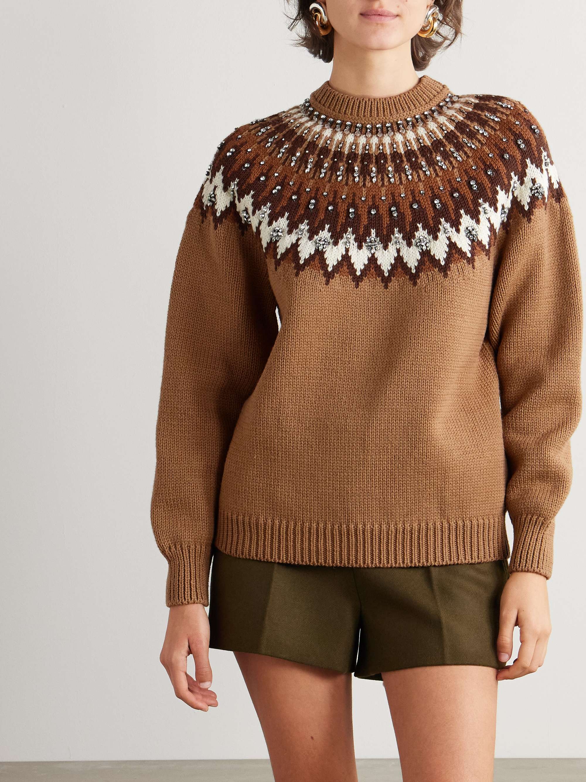 Crystal-embellished Fair Isle wool-blend sweater view