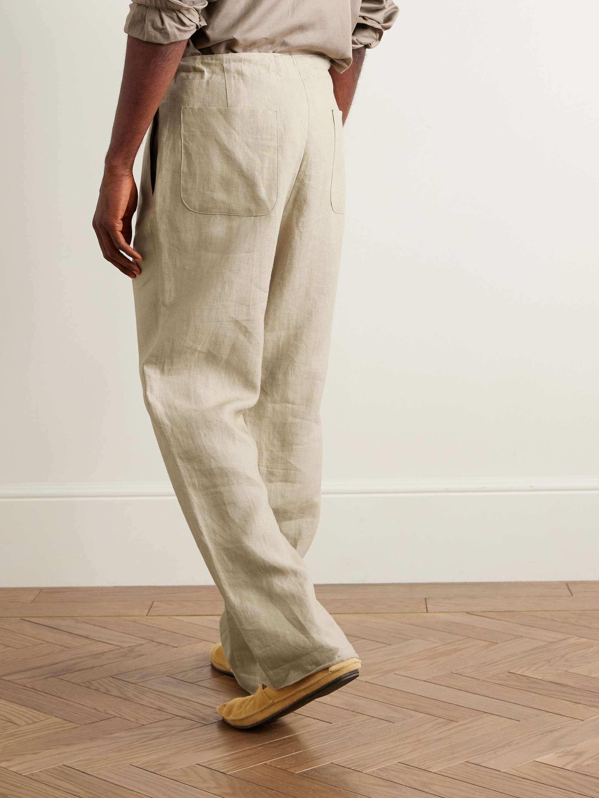 Straight-Leg Linen-Twill Drawstring Trousers view