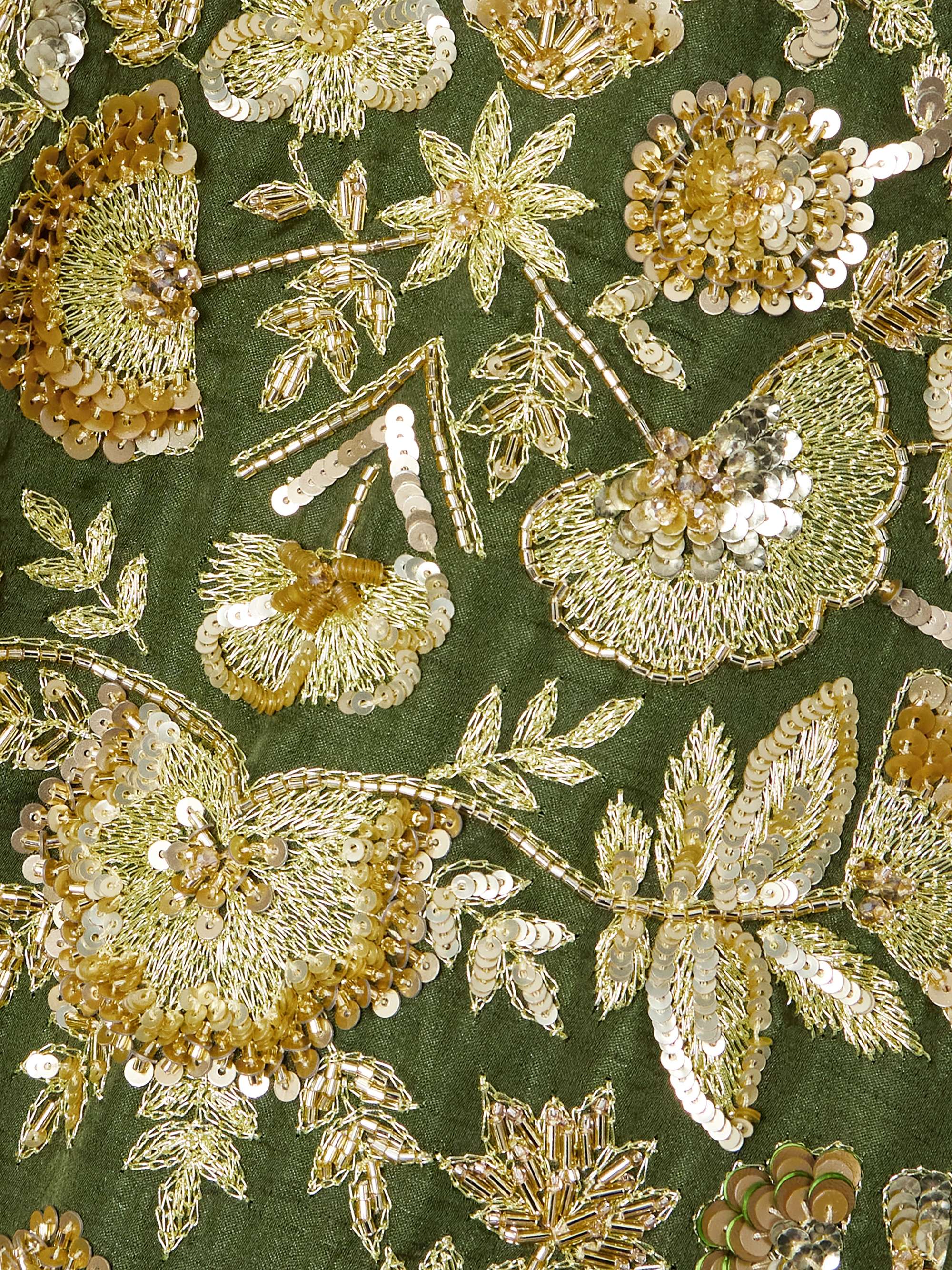 Fringed embellished embroidered silk-blend gown view