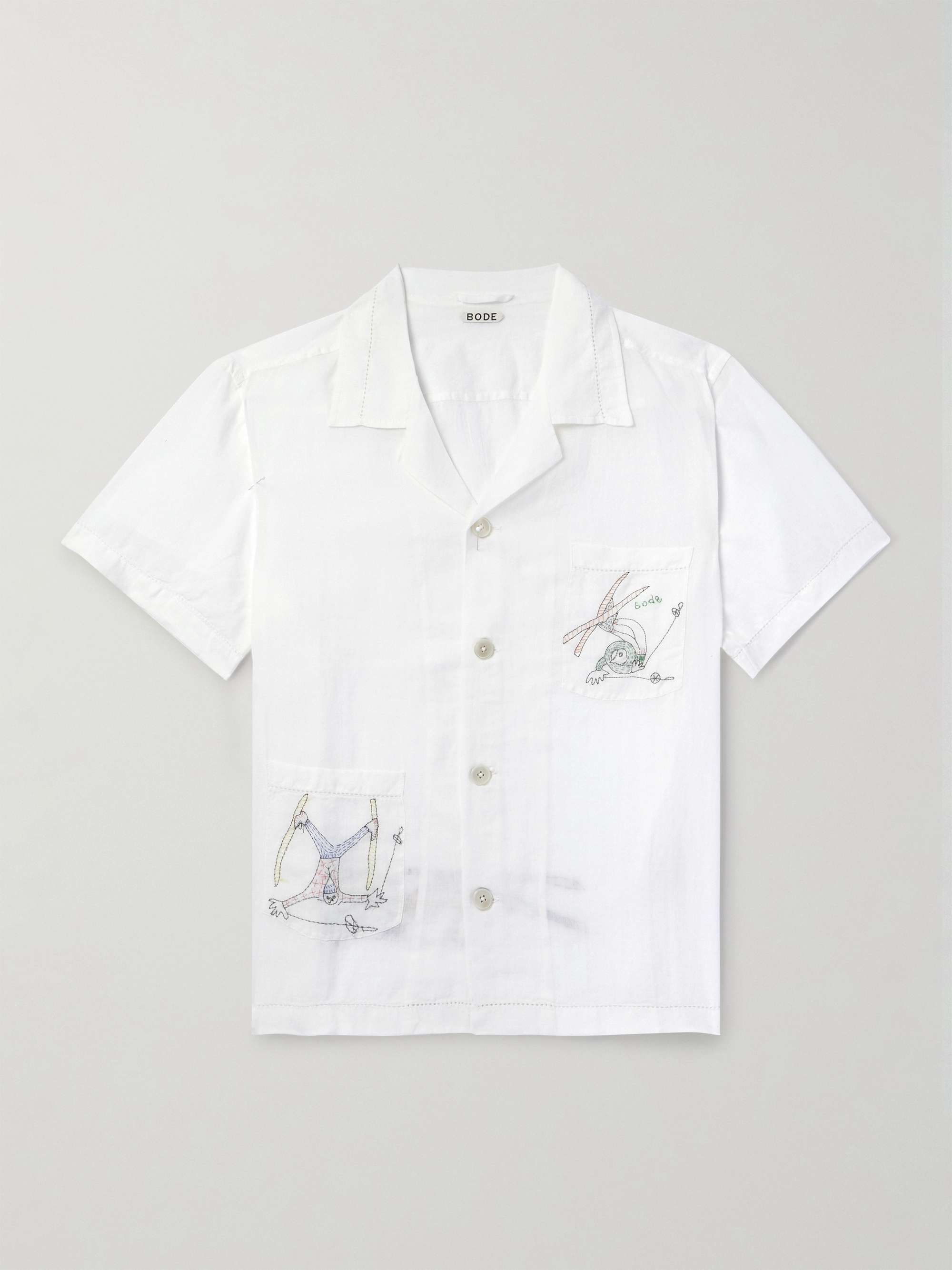 Camp-Collar Embroidered Linen Shirt view