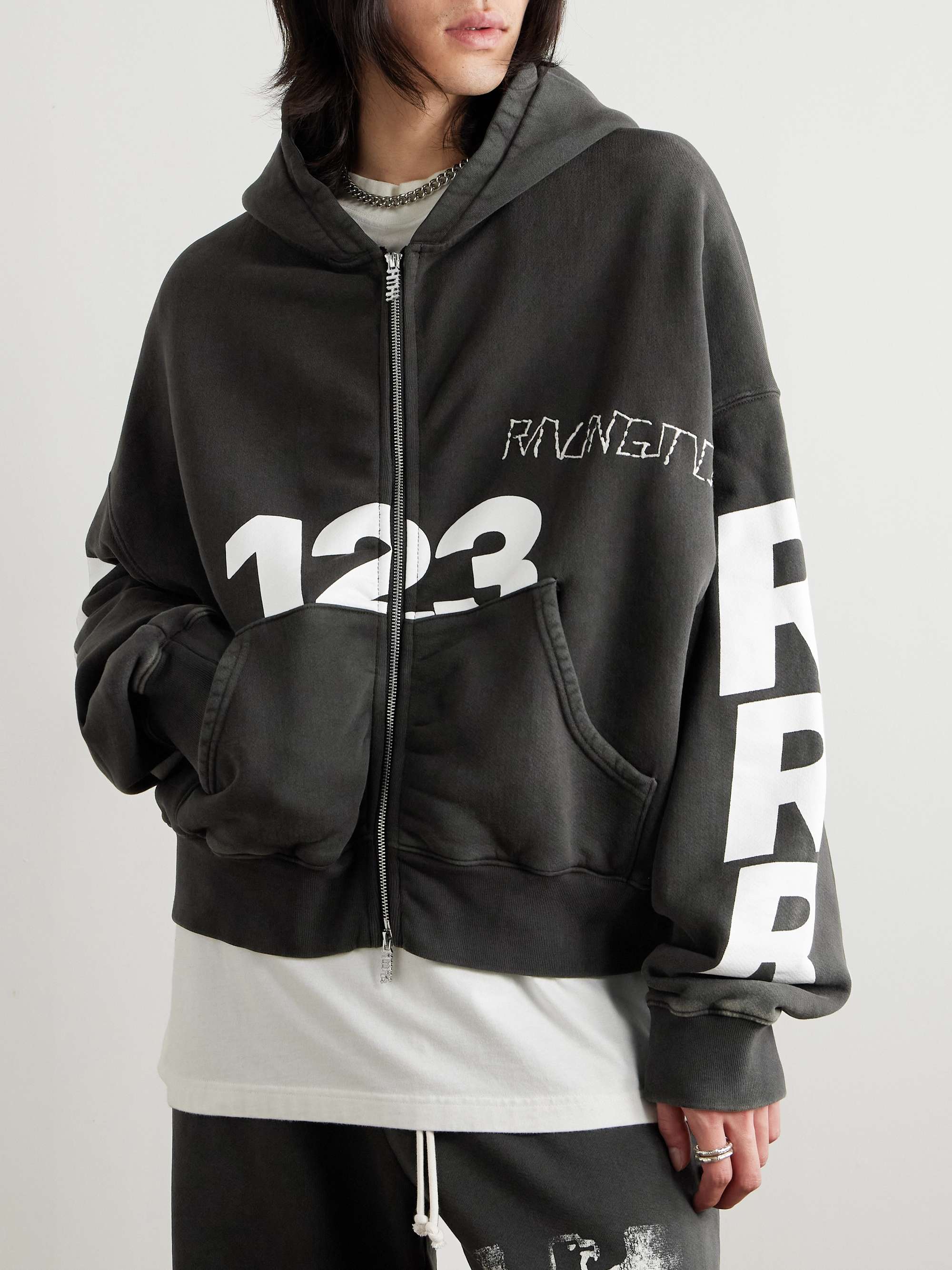 USO-123 Cropped Printed Cotton-Jersey Zip-Up Hoodie view