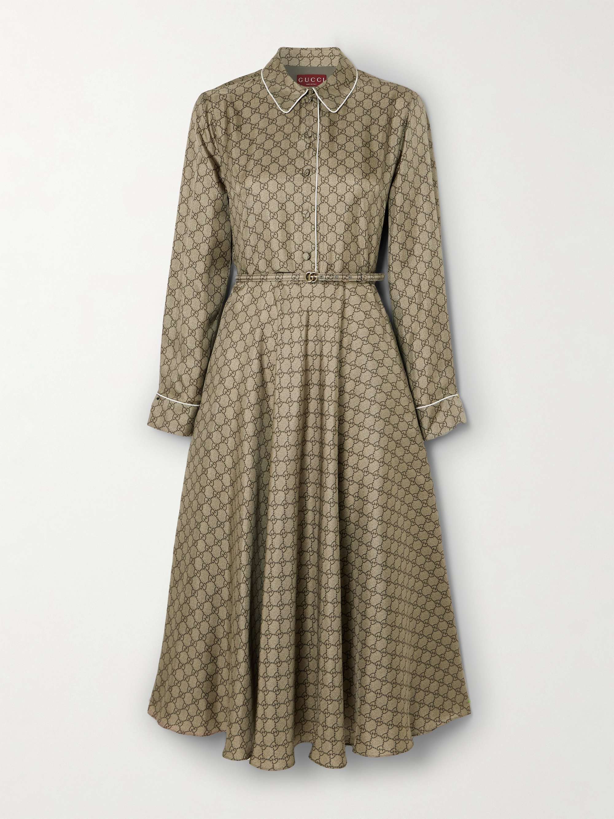 Belted piped printed silk-twill midi shirt dress view