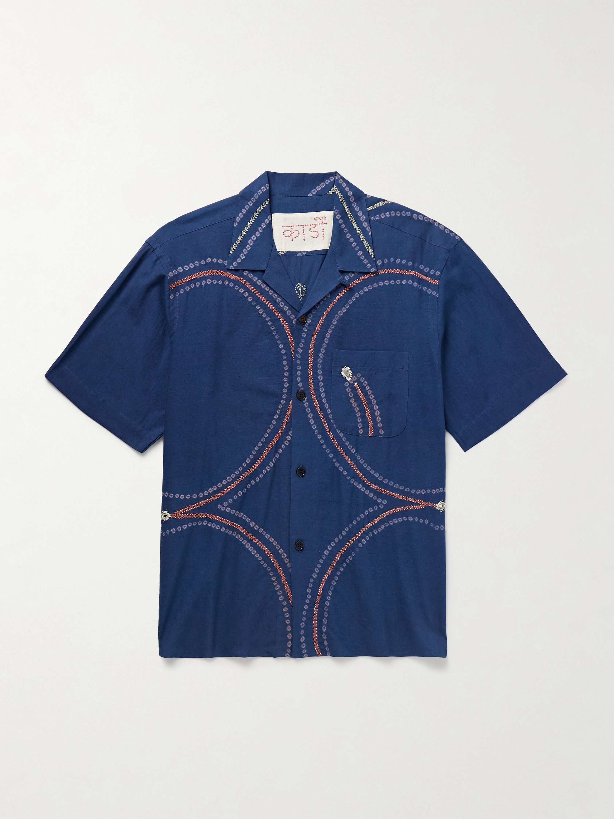 Ronen Convertible-Collar Embroidered Printed Cotton-Khadi Shirt view