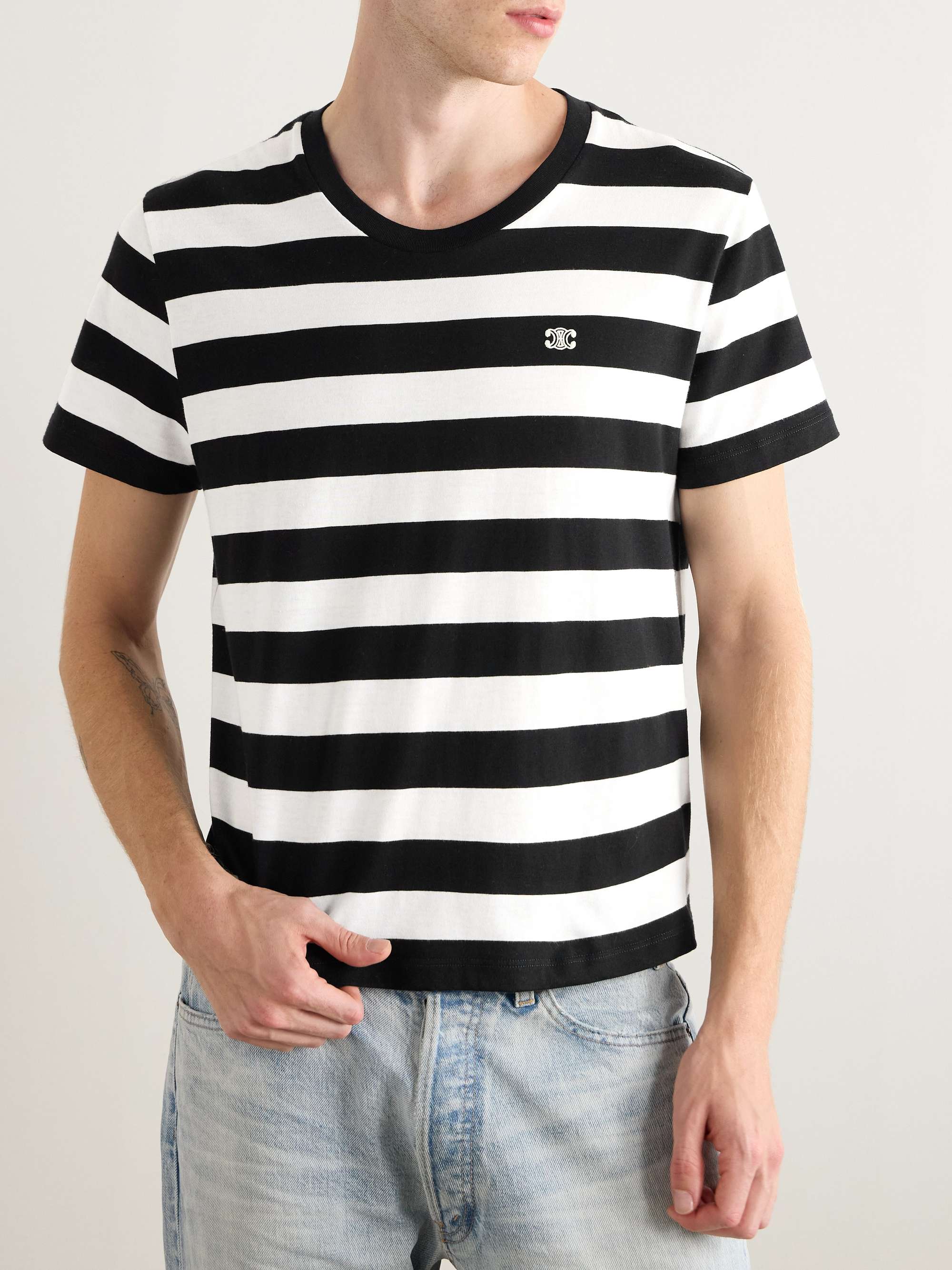 Cropped Logo-Embroidered Striped Cotton-Jersey T-Shirt view