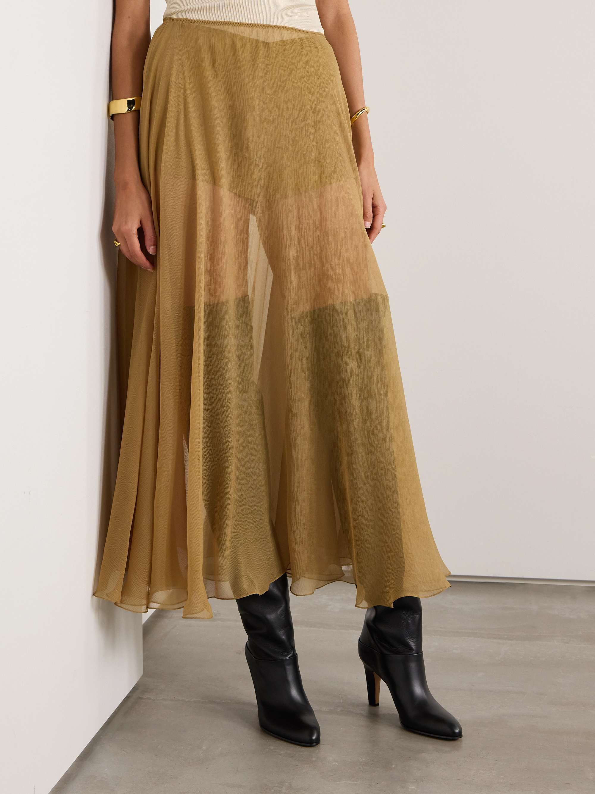 Pleated silk-mousseline midi skirt view