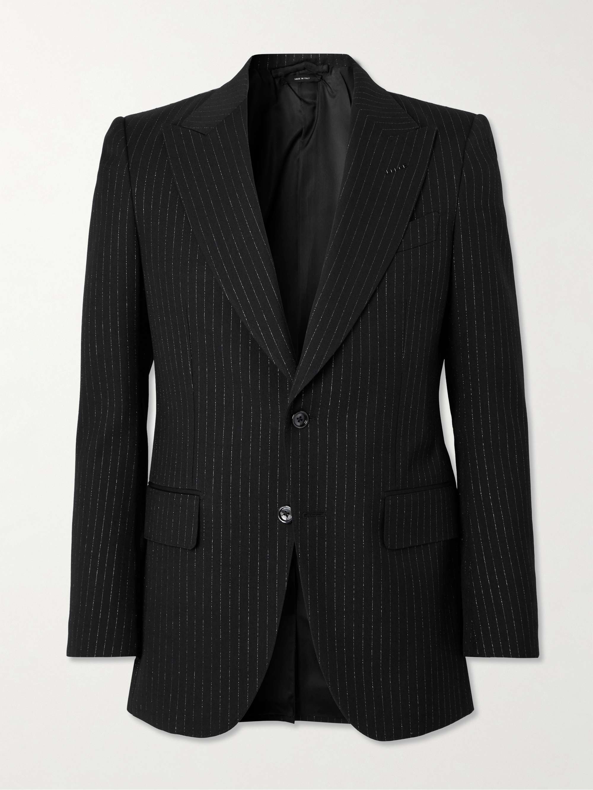 Dyylan Slim-Fit Pinstriped Metallic Wool-Blend Twill Suit Jacket view