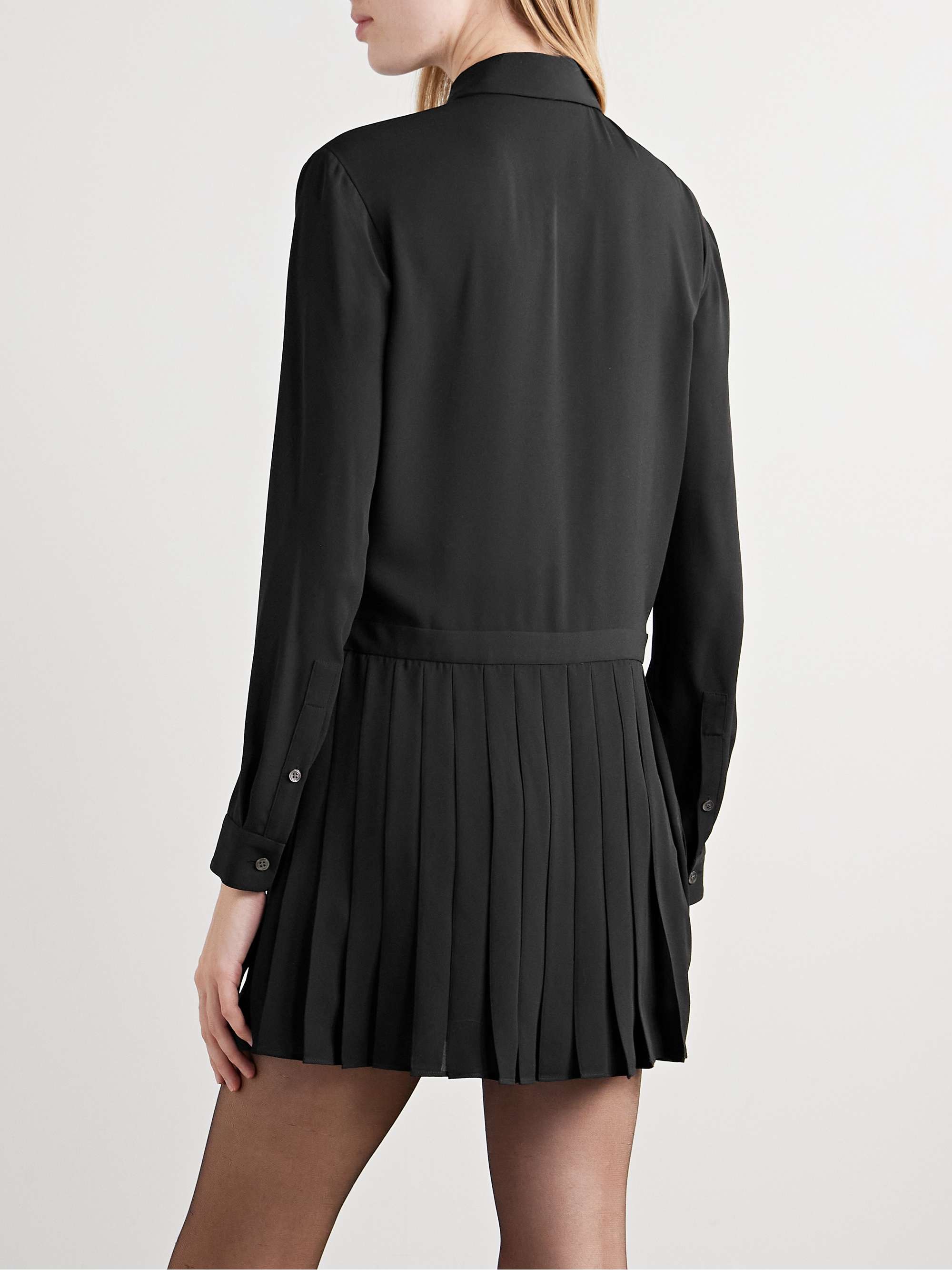 Tie-neck pleated crepe de chine mini dress view