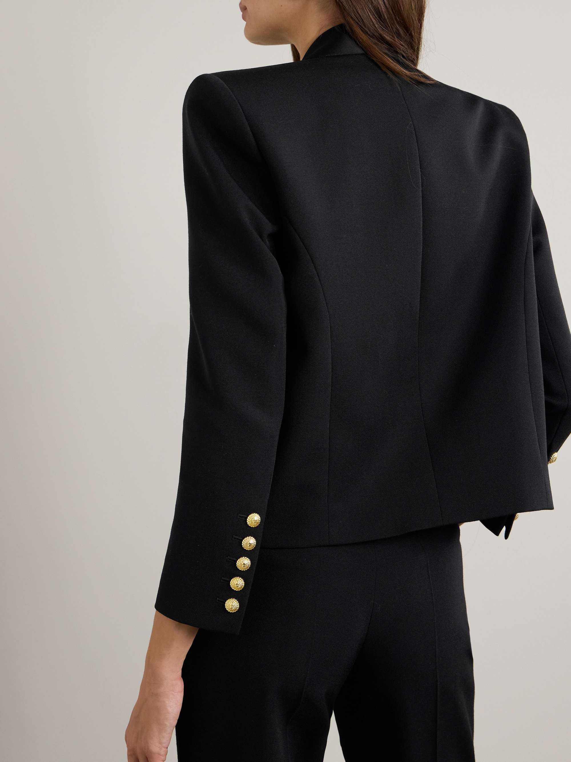 Embellished satin-trimmed grain de poudre wool jacket view