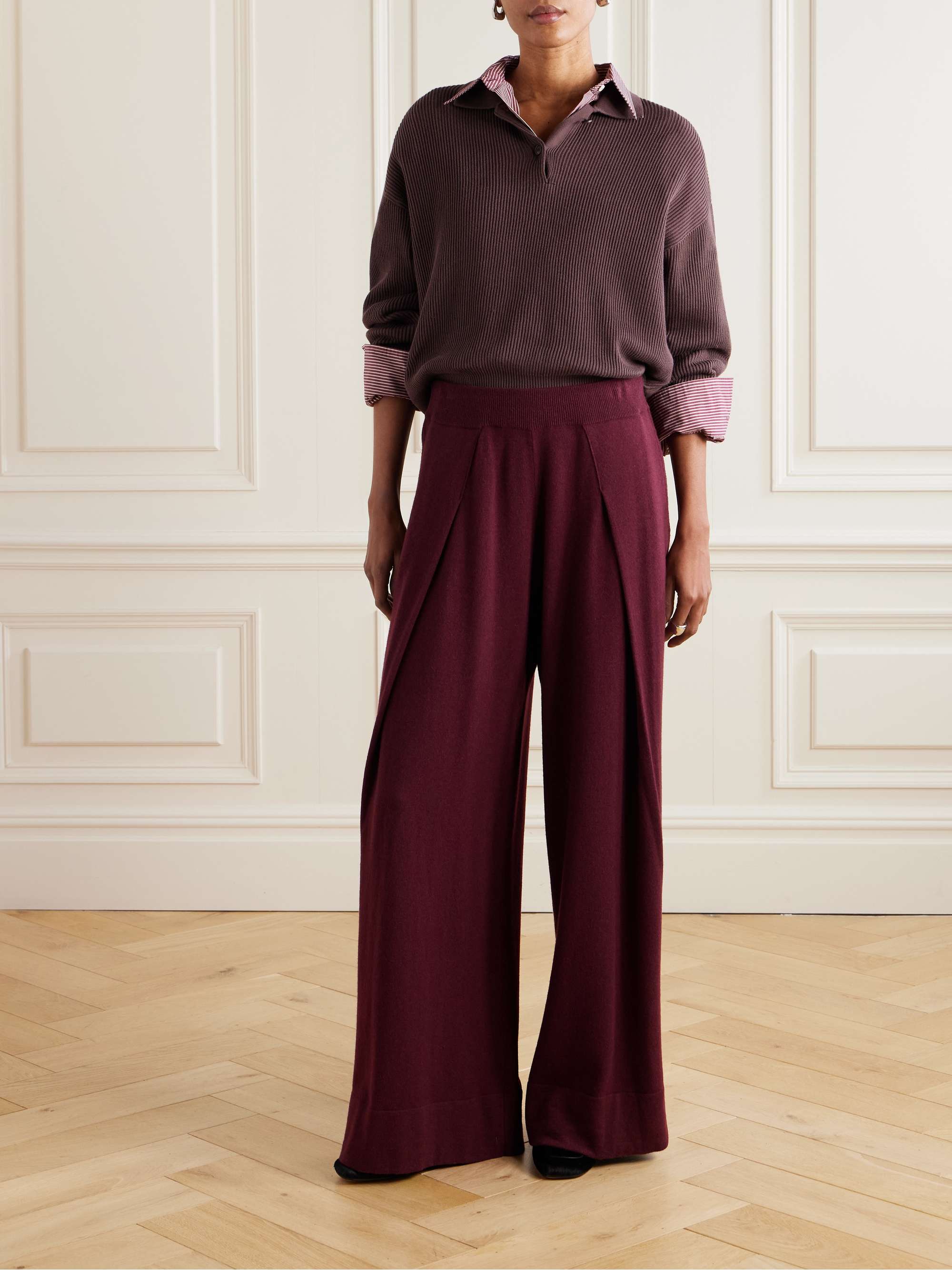 Pleated wool, cashmere and silk-blend wide-leg pants view