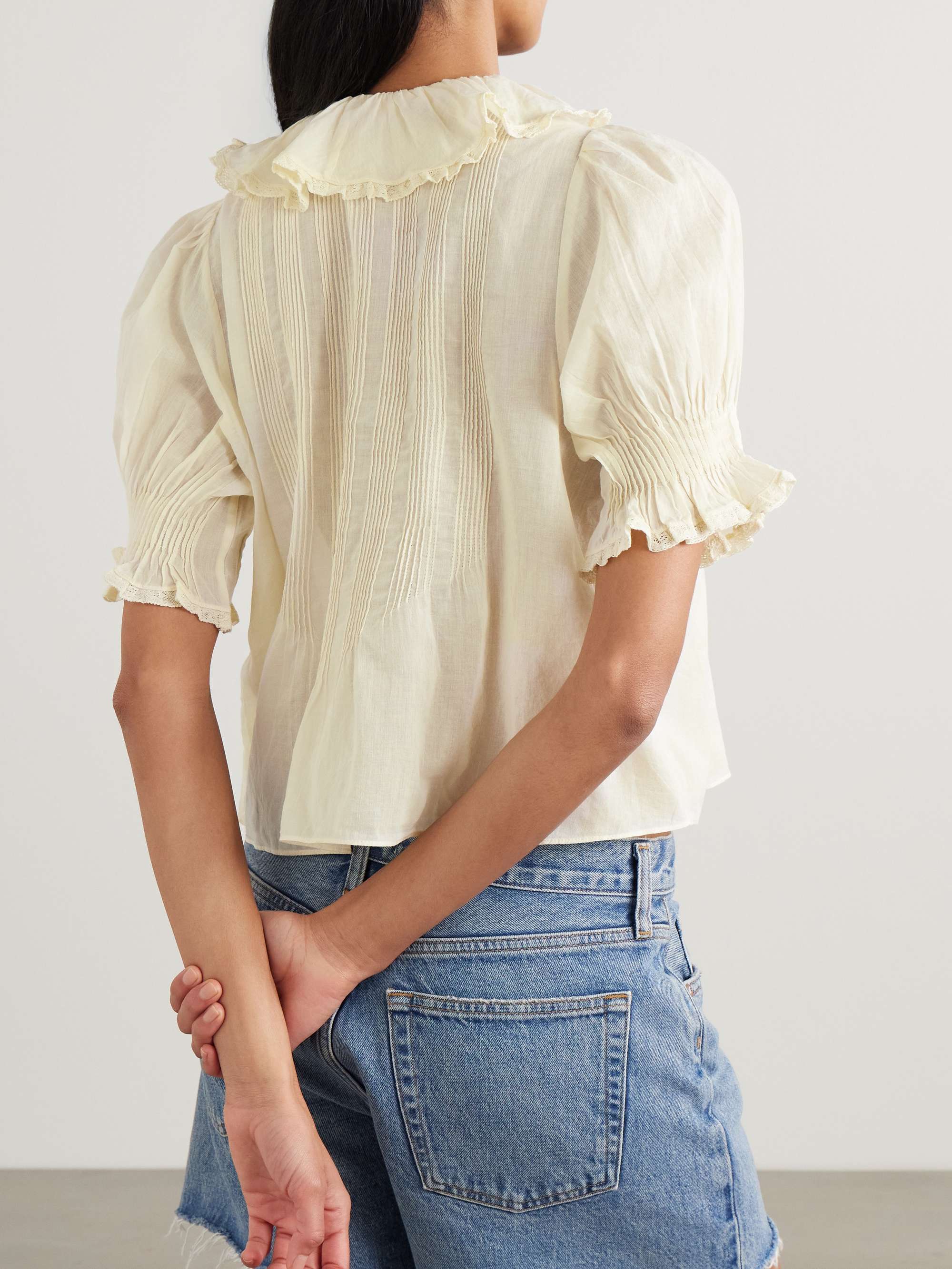 Henri ruffled pintucked organic cotton-voile top view