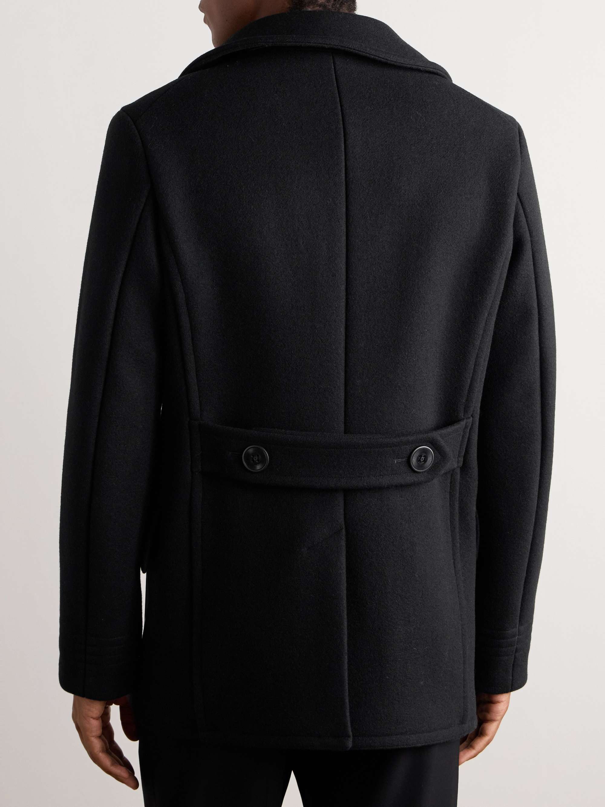 Leather-Trimmed Wool-Blend Peacoat view