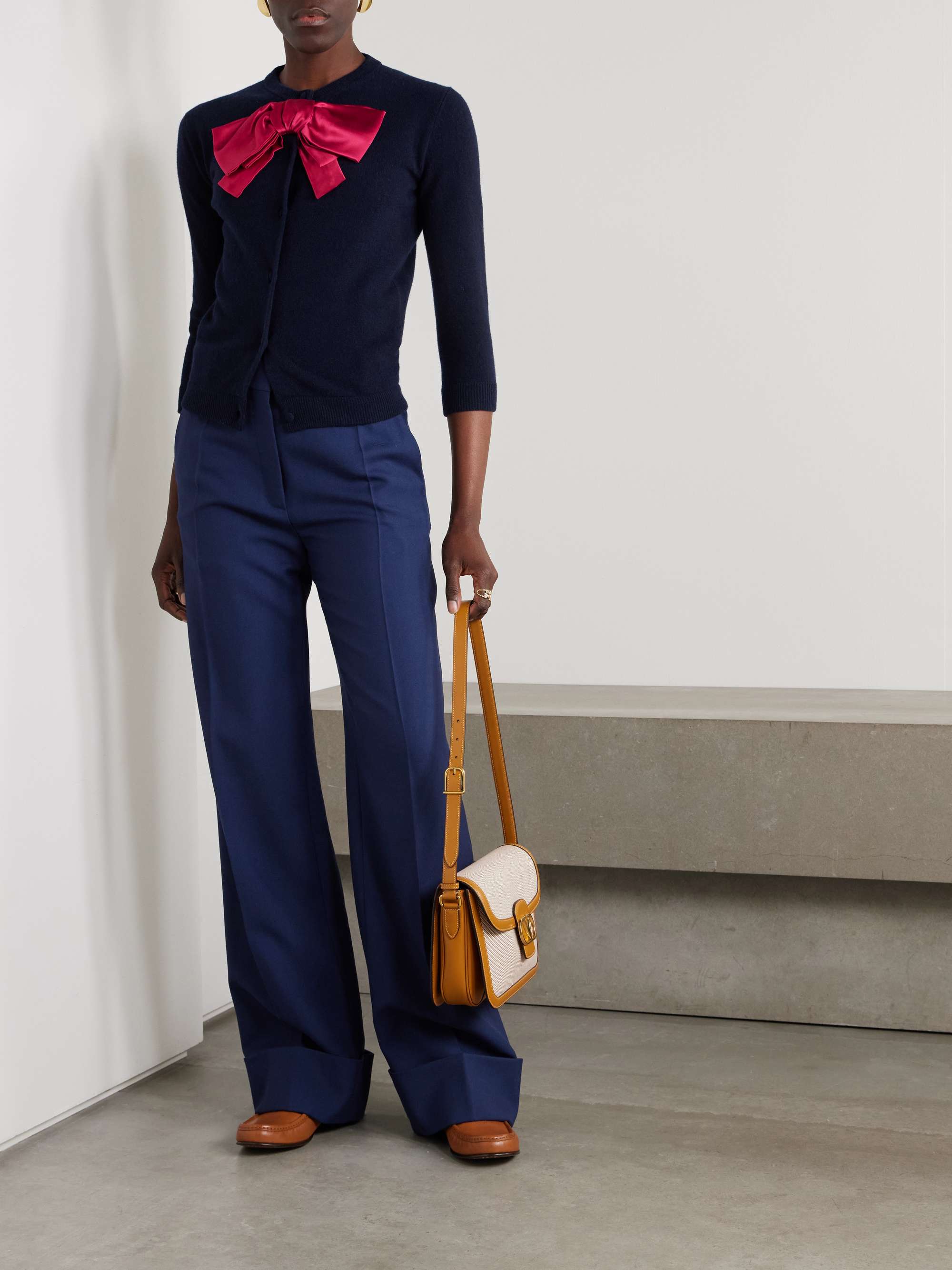 Silk satin-trimmed wool cardigan view