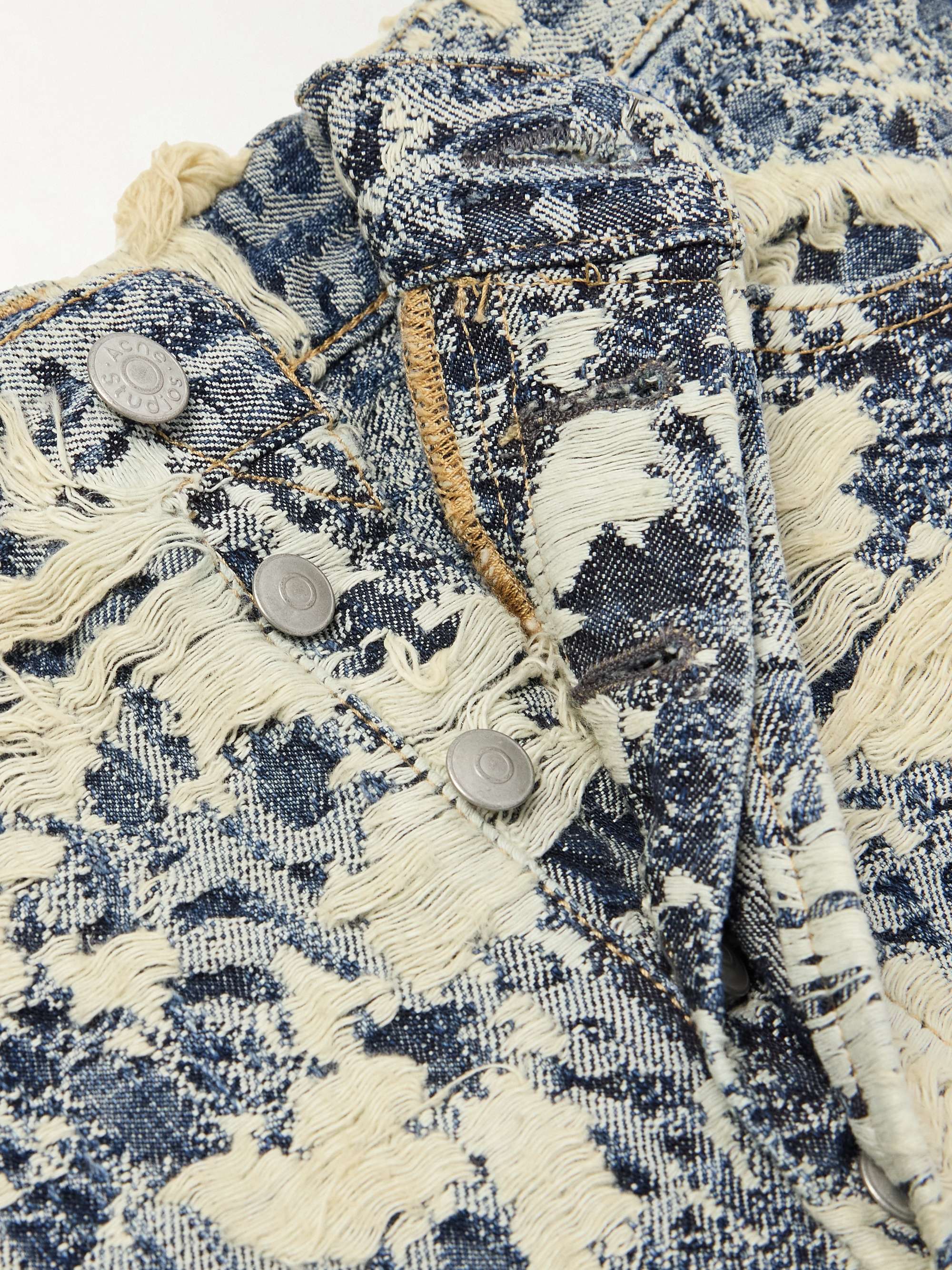 Straight-Leg Logo-Jacquard Distressed Denim Shorts view